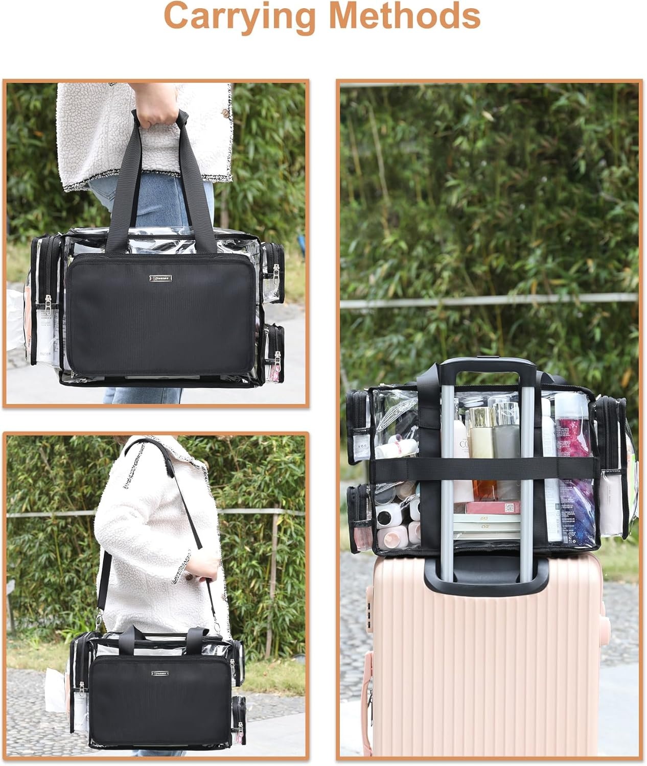 image:imageRelavel Clear Makeup Bag Extra Large Makeup Artist Kit Set Cosmetic Storage Organizer Hair Stylist Traveling Bag Transparent Tote Duffle Beach Toiletry Bag with Adjustable Dividers amp Shoulder StrapClear