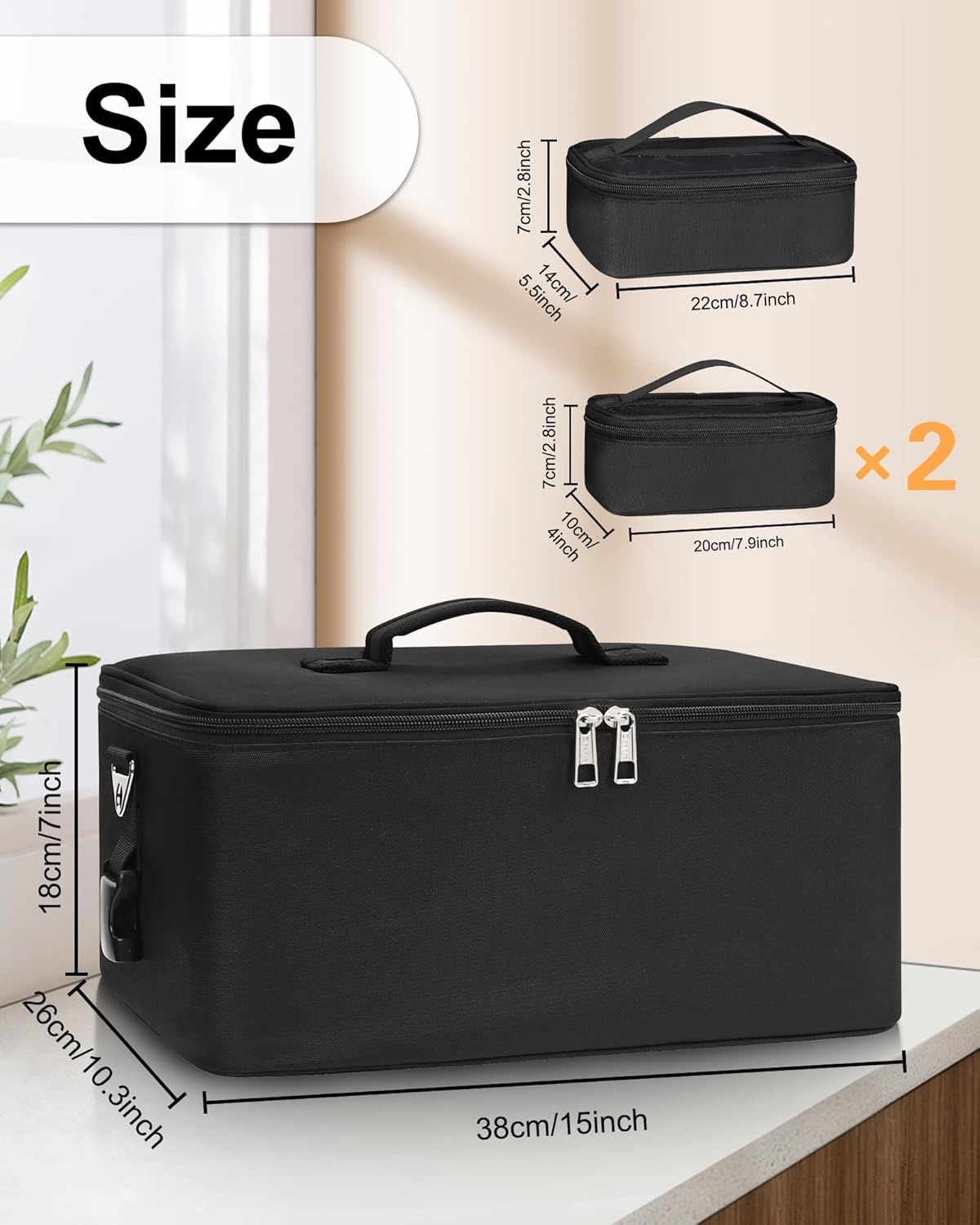 image:imageRelavel Extra Large Makeup Case Professional Cosmetic Storage Organizer Box Brush Holder with 4 Clear Set Bags amp Lipstick Plate for Makeup Artists with Shoulder Strap amp Adjustable DividersBlack