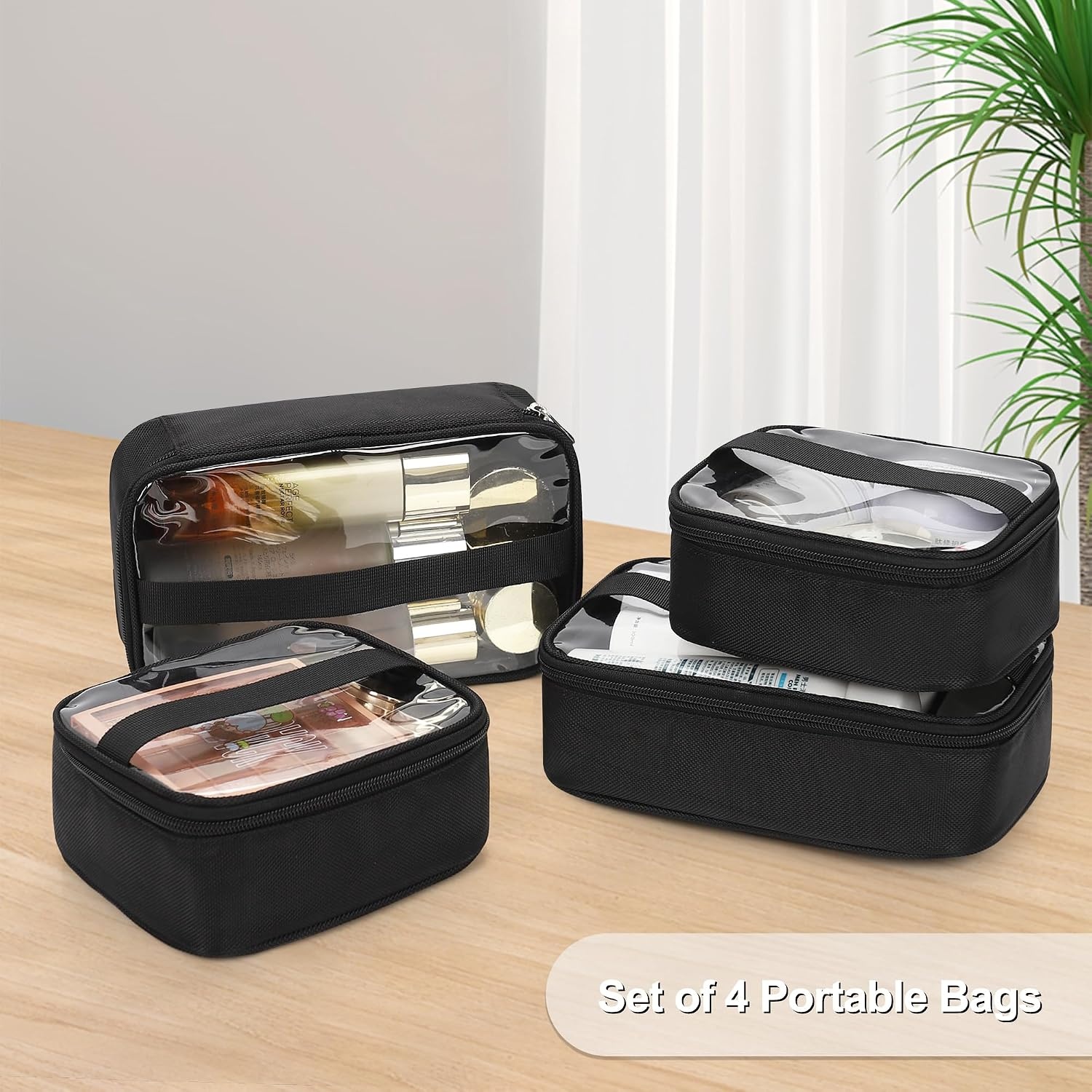 image:imageRelavel Extra Large Makeup Case Professional Cosmetic Storage Organizer Box Brush Holder with 4 Clear Set Bags amp Lipstick Plate for Makeup Artists with Shoulder Strap amp Adjustable DividersBlack with 4 Small Bags