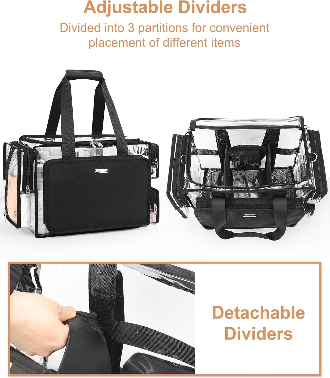 image:imageRelavel Extra Large Makeup Case Professional Cosmetic Storage Organizer Box Brush Holder with 4 Clear Set Bags amp Lipstick Plate for Makeup Artists with Shoulder Strap amp Adjustable DividersBlack with Clear Makeup Bag
