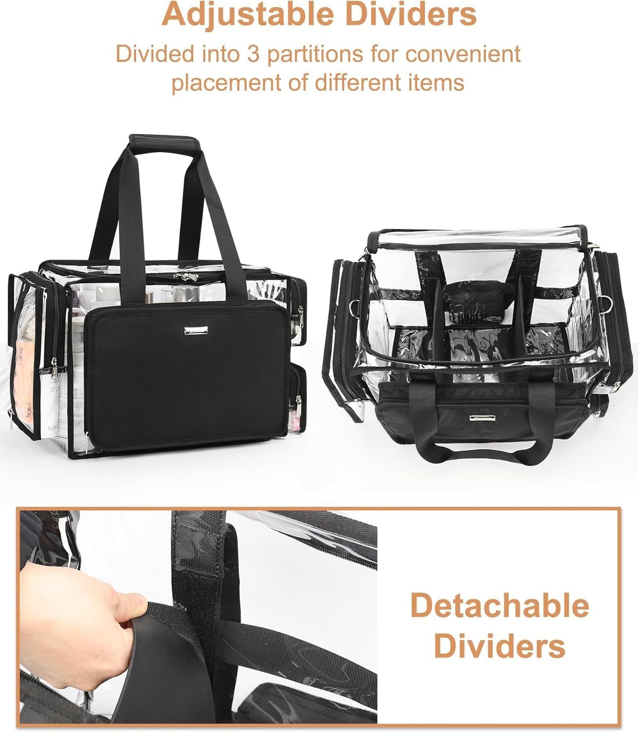 image:imageRelavel Extra Large Makeup Case with 4 Pcs Makeup Bags Professional Makeup Artist Set Portable Nail Organizer Box Art Supply Case with Adjustable Dividers 5 Pack blackBlack with Clear Bag