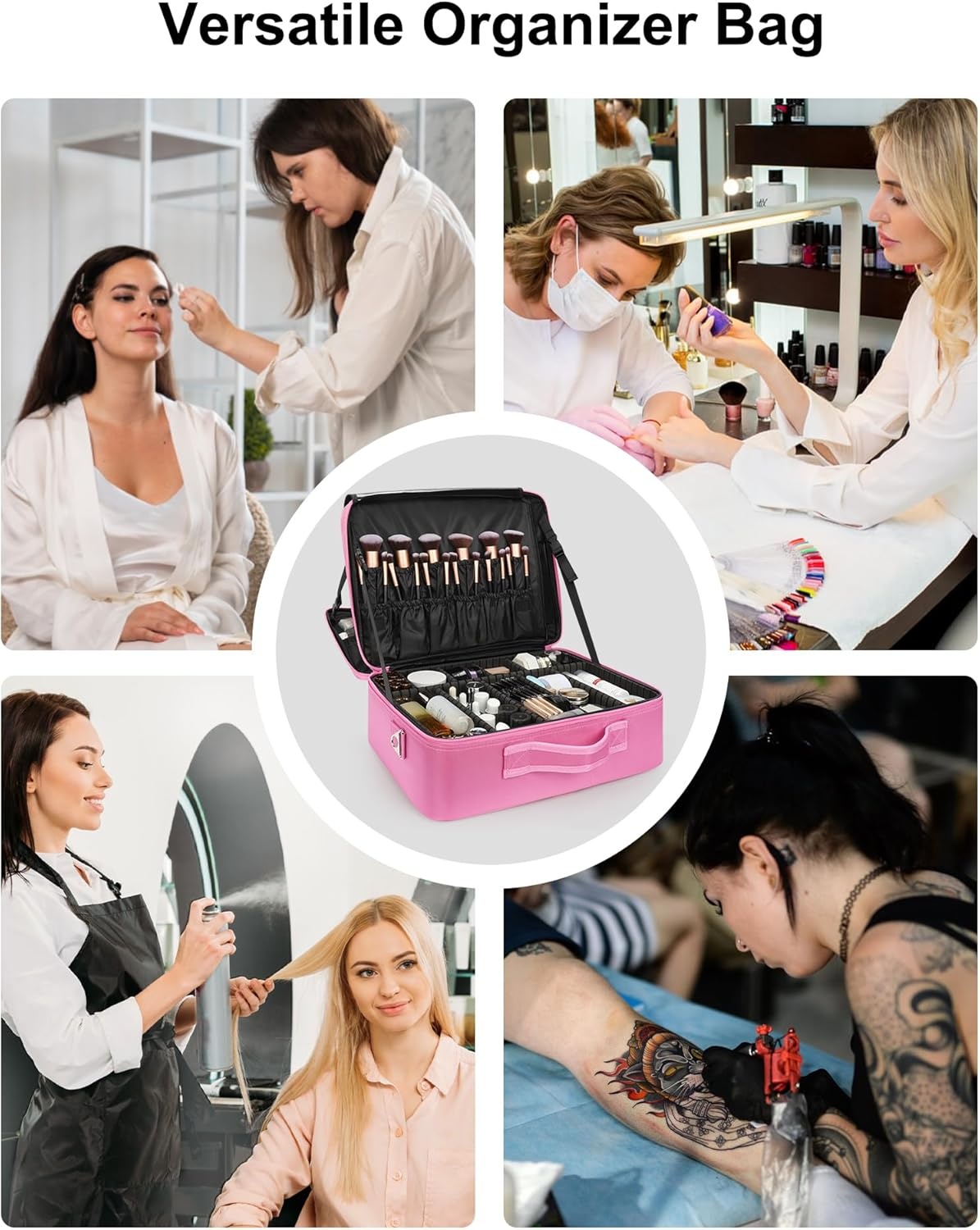 image:imageRelavel Extra Large Makeup Case with 4 Pcs Makeup Bags Professional Makeup Artist Set Portable Nail Organizer Box Art Supply Case with Adjustable Dividers 5 Pack blackBlack Rose Pink