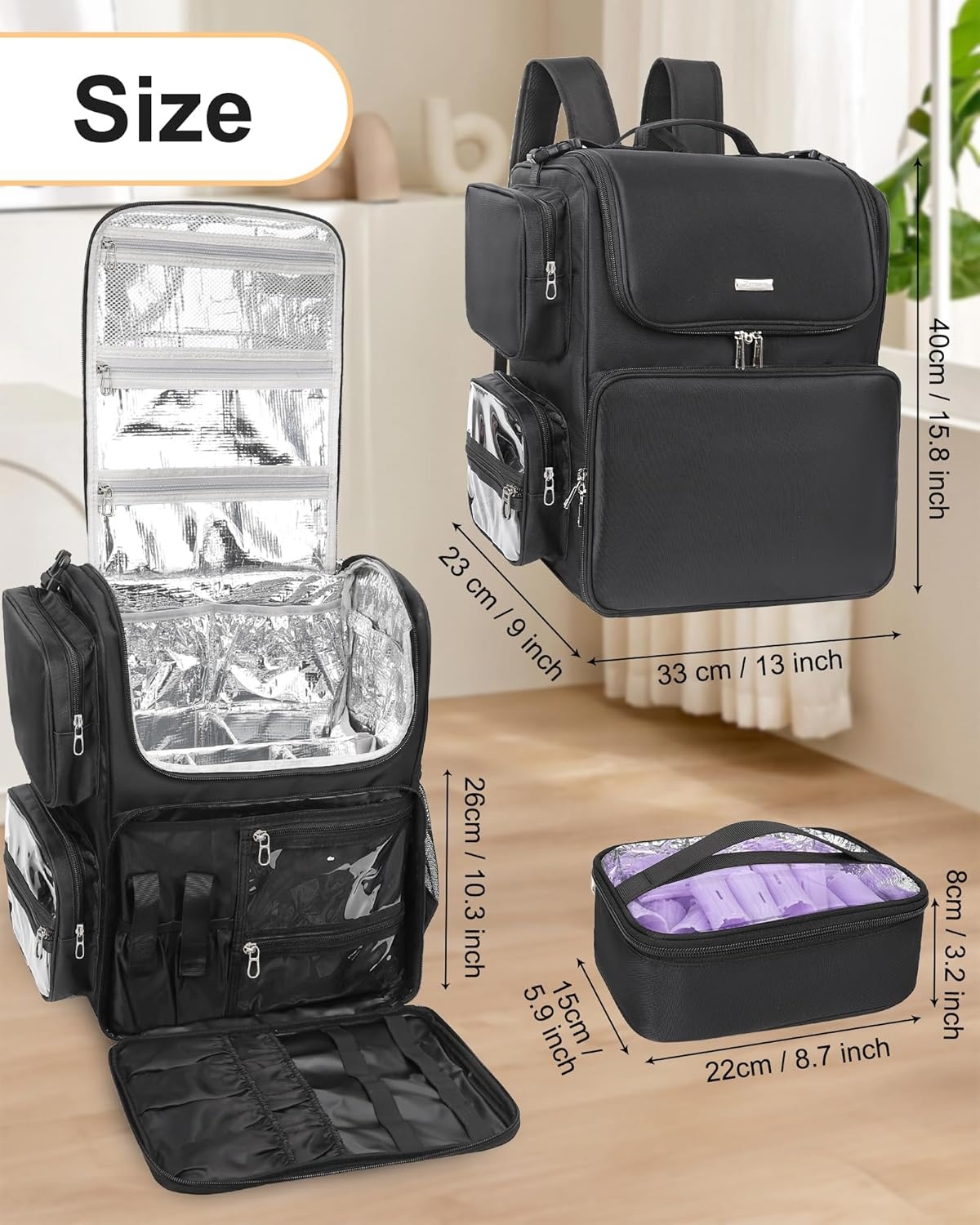 image:imageRelavel Hair Tools Travel Bag Hair Stylist Backpack Hairdresser Cosmetology Bag Heat Insulation Full Layer for Curling Iron Hair Straightener Travel Accessories Train Case Barber Organizer BlackBlack