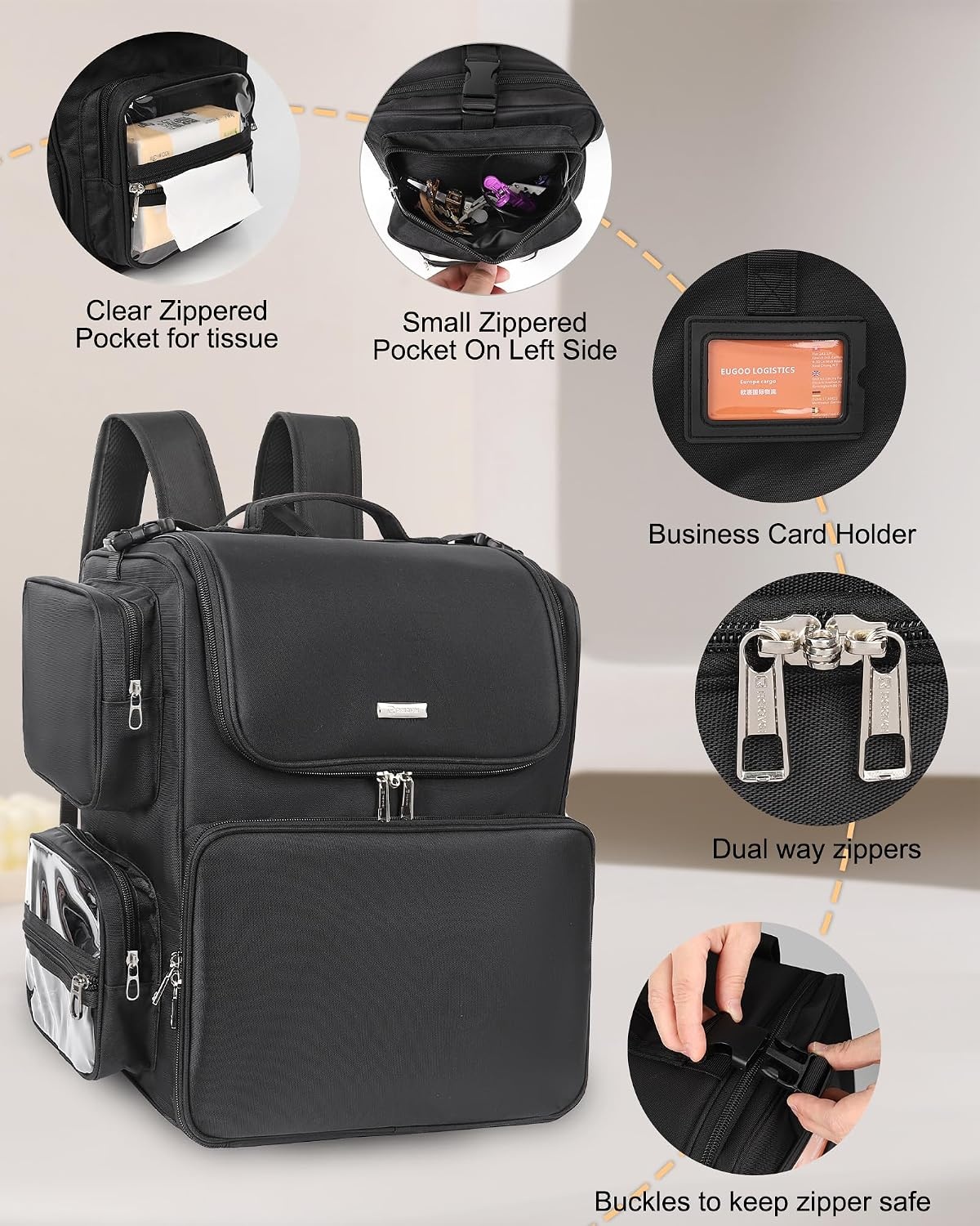 image:imageRelavel Hair Tools Travel Bag Hair Stylist Backpack Hairdresser Cosmetology Bag Heat Insulation Full Layer for Curling Iron Hair Straightener Travel Accessories Train Case Barber Organizer BlackBlack With large clear bag