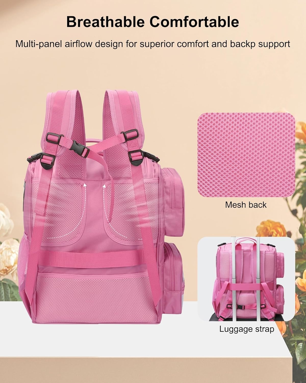 image:imageRelavel Hair Tools Travel Bag Hair Stylist Backpack Hairdresser Cosmetology Bag Heat Insulation Full Layer for Curling Iron Hair Straightener Travel Accessories Train Case Barber Organizer BlackRose Pink