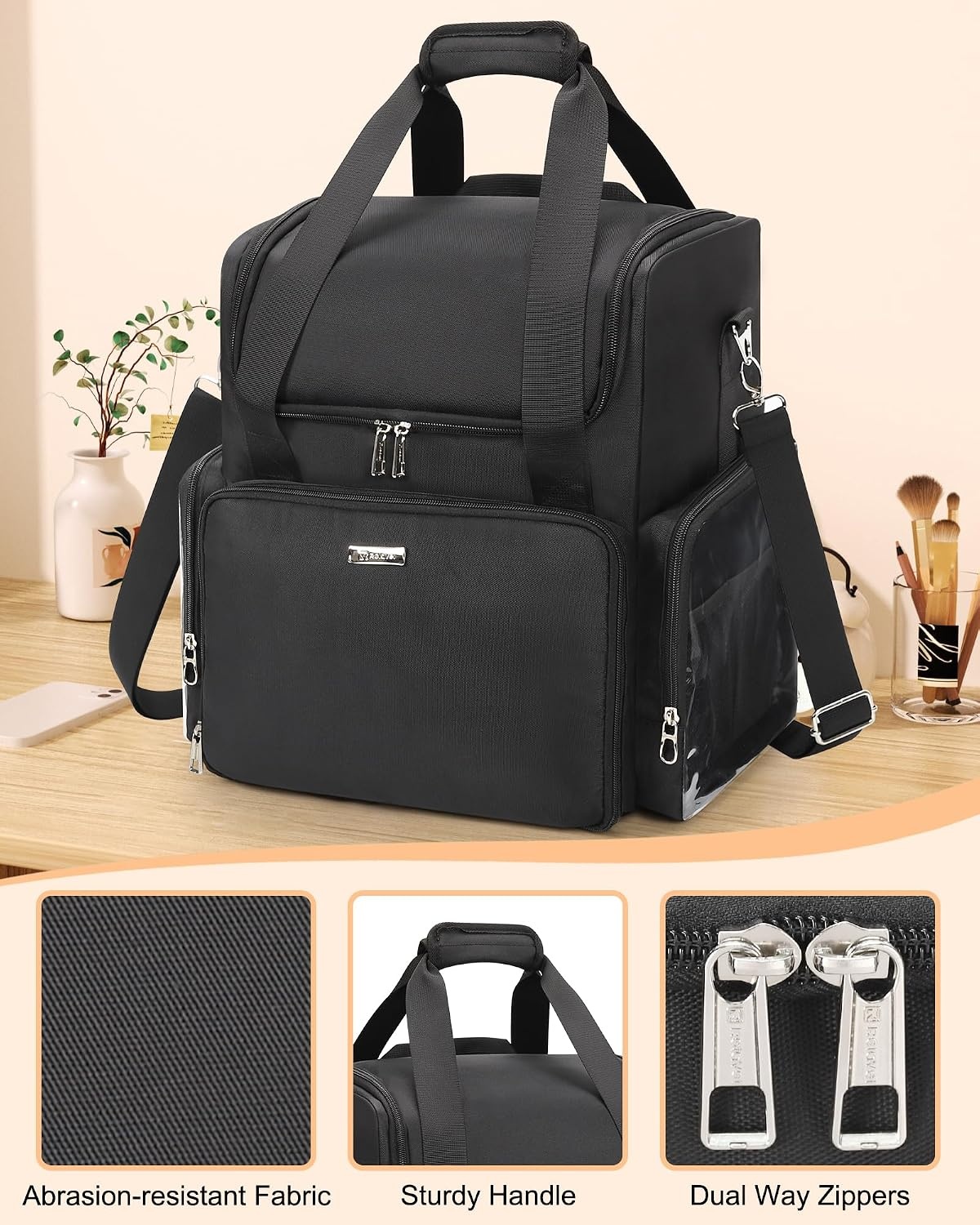 image:imageRelavel Hair Tools Travel Bag Hairstylist Traveling Bag Hairdresser Cosmetology Bag Storage Organizer Case for Hair Stylist Essentials Barber Accessories with Adjustable Dividers and Shoulder StrapBlack