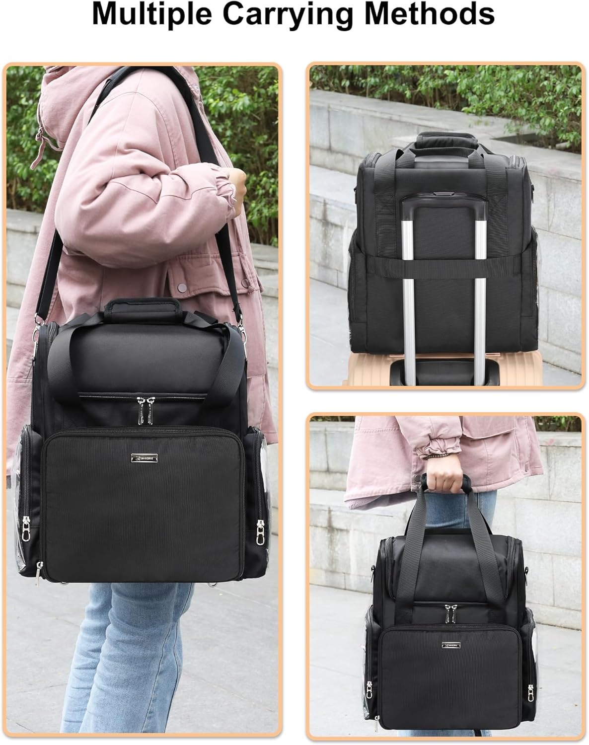 image:imageRelavel Hair Tools Travel Bag Hairstylist Traveling Bag Hairdresser Cosmetology Bag Storage Organizer Case for Hair Stylist Essentials Barber Accessories with Adjustable Dividers and Shoulder StrapBlack with 4 small bags