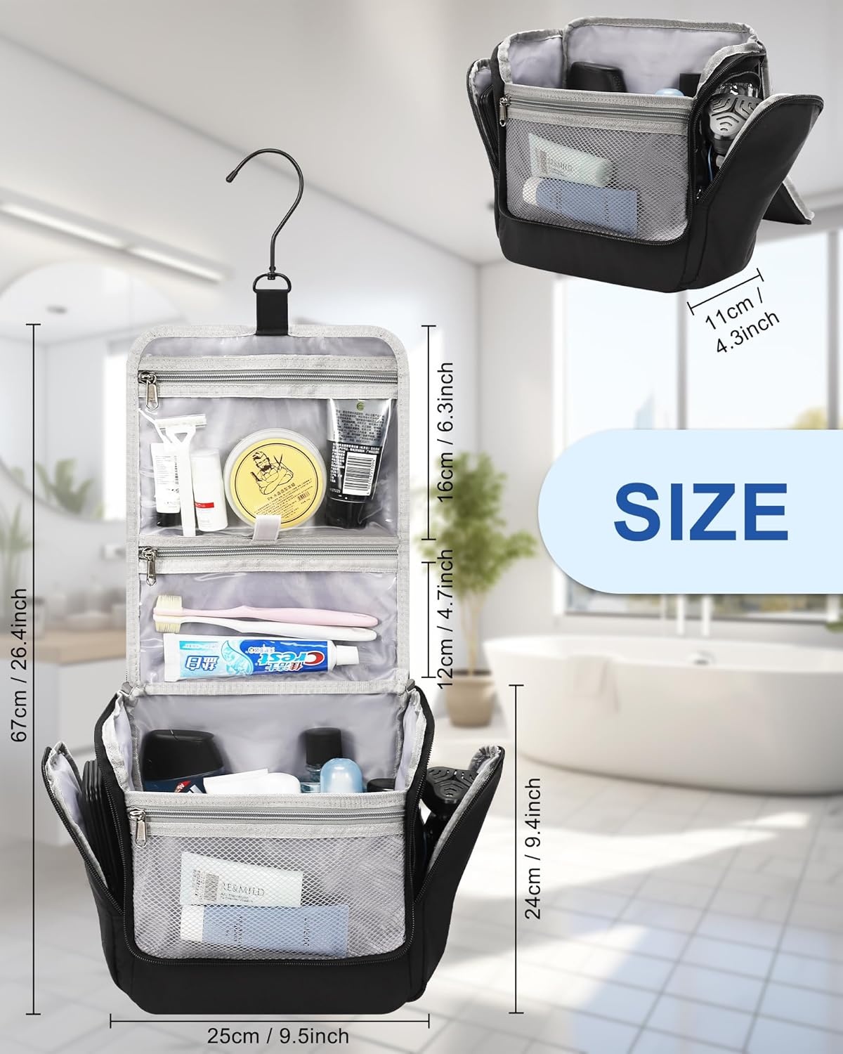 image:imageRelavel Hanging Toiletry Bag for Men and Women Travel Toiletries Bag Waterresistant Large Makeup Cosmetic Organizer Storage Shaving Dopp Kit Shower Bathroom Hygiene Bags Carryon Travel EssentialsBlack