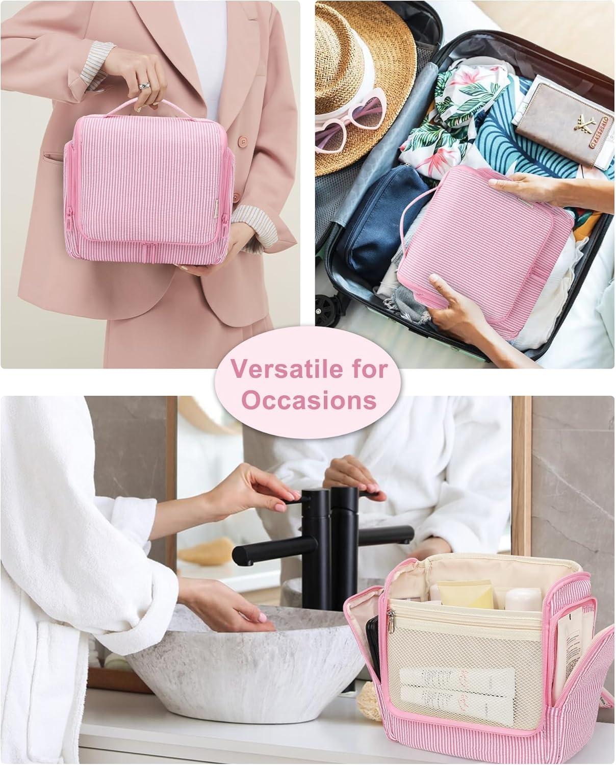image:imageRelavel Hanging Toiletry Bag for Men and Women Travel Toiletries Bag Waterresistant Large Makeup Cosmetic Organizer Storage Shaving Dopp Kit Shower Bathroom Hygiene Bags Carryon Travel EssentialsPink