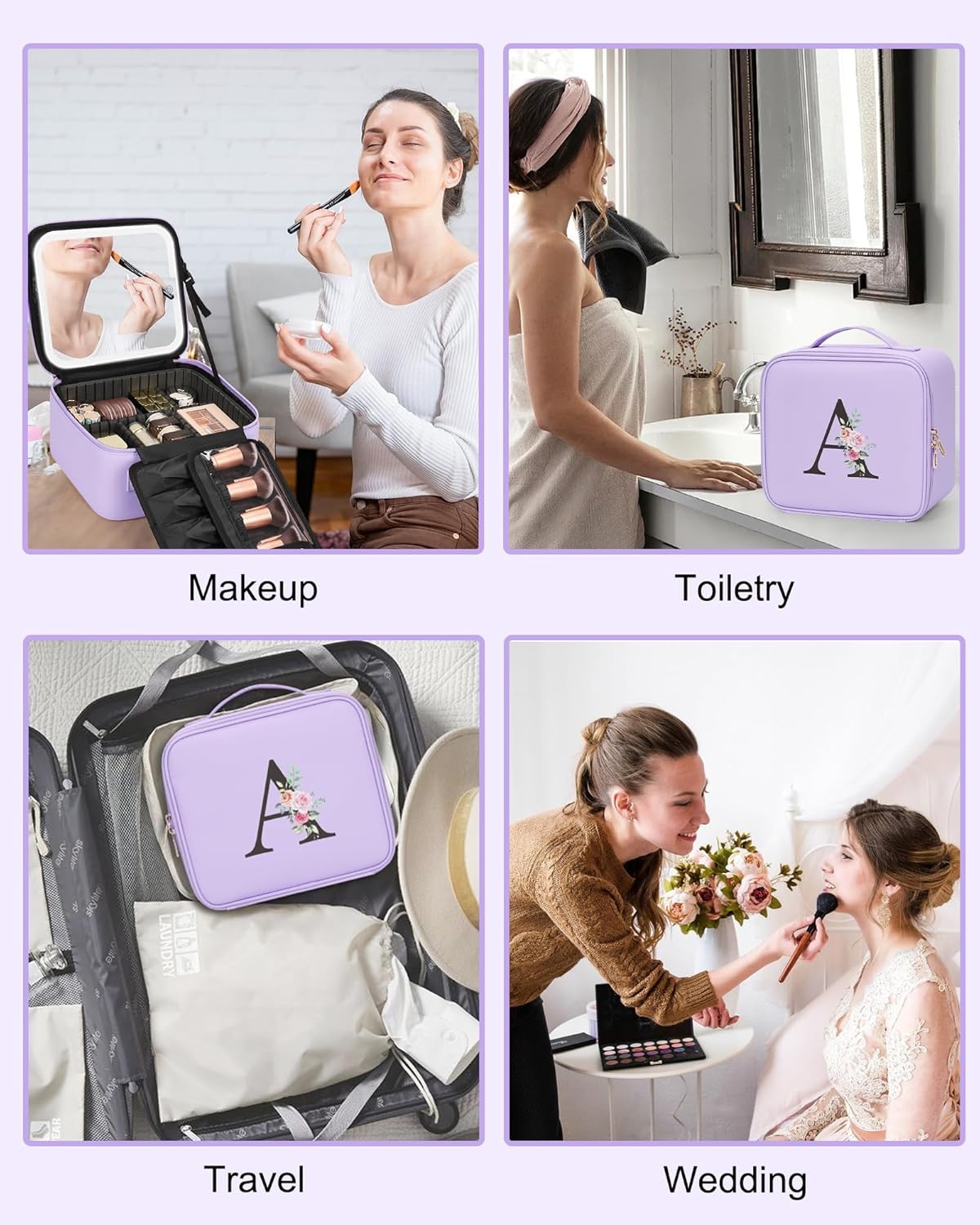 image:imageRelavel Initial Makeup Bag with LED Mirror for Women Personalized Monogram Travel Cosmetic Organizer Train Case Gifts for Teens Girls Grandkids Graduation Teacher Friends Trendy Stuff Pink APurple