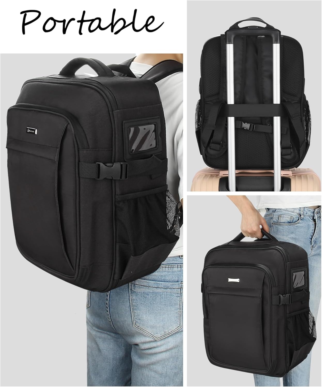image:imageRelavel Makeup Backpack Professional Travel Train Case Makeup Artist Kit Set Bag for Women Extra Large Cosmetic Organizer Brush Storage Holder with Adjustable High Dividers BlackPro Black and 4 Pcs Makeup Bags