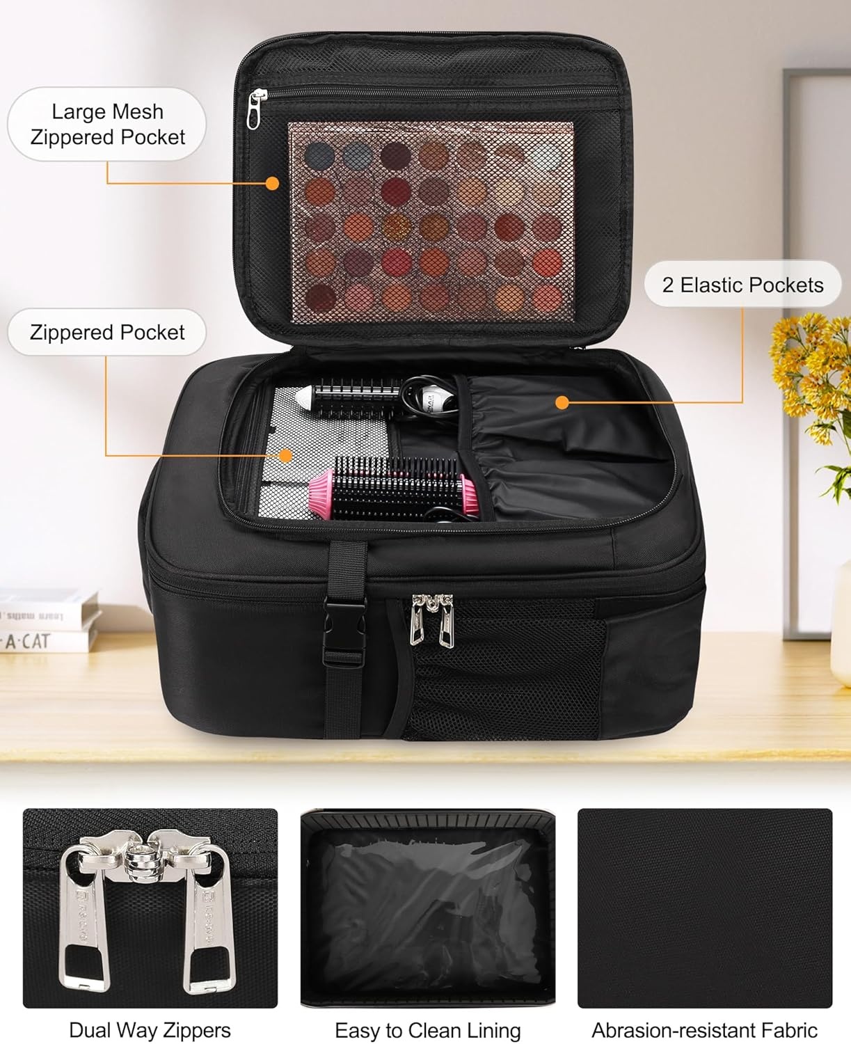 image:imageRelavel Makeup Backpack Professional Travel Train Case Makeup Artist Kit Set Bag for Women Extra Large Cosmetic Organizer Brush Storage Holder with Adjustable High Dividers Blackpro black and brush case
