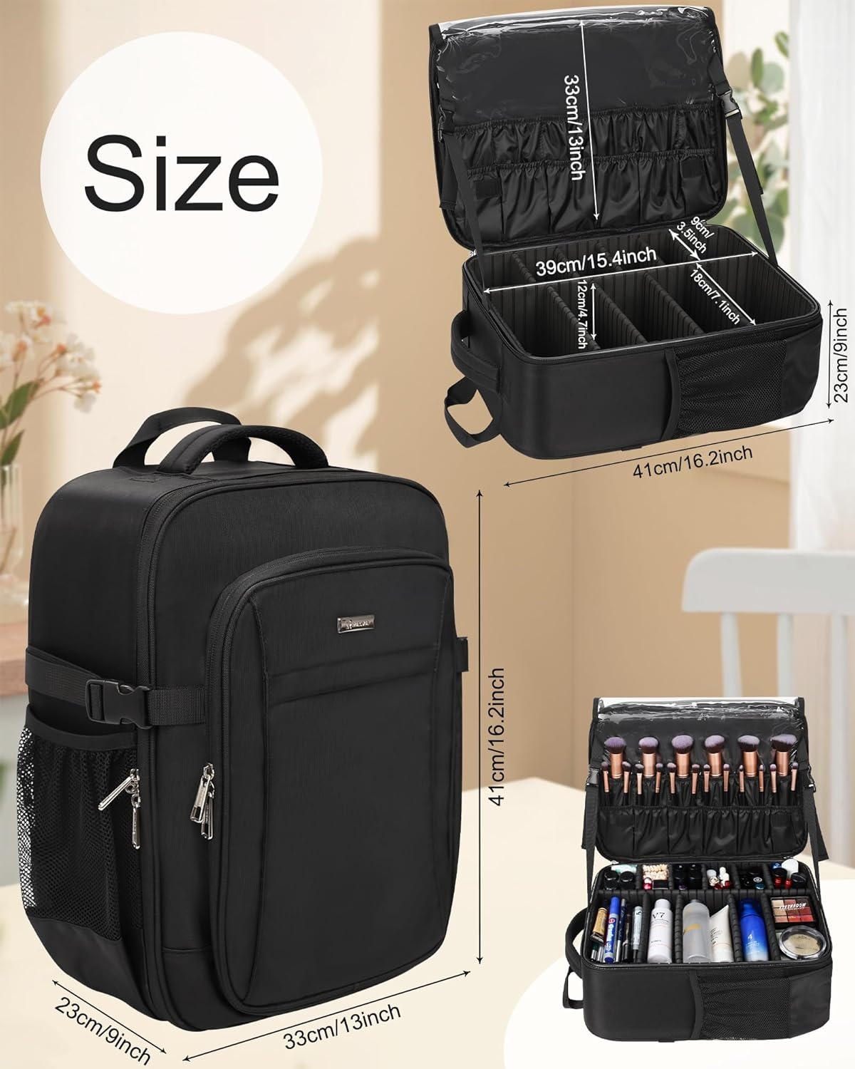 image:imageRelavel Makeup Backpack Professional Travel Train Case Makeup Artist Kit Set Bag for Women Extra Large Cosmetic Organizer Brush Storage Holder with Adjustable High Dividers BlackBlack