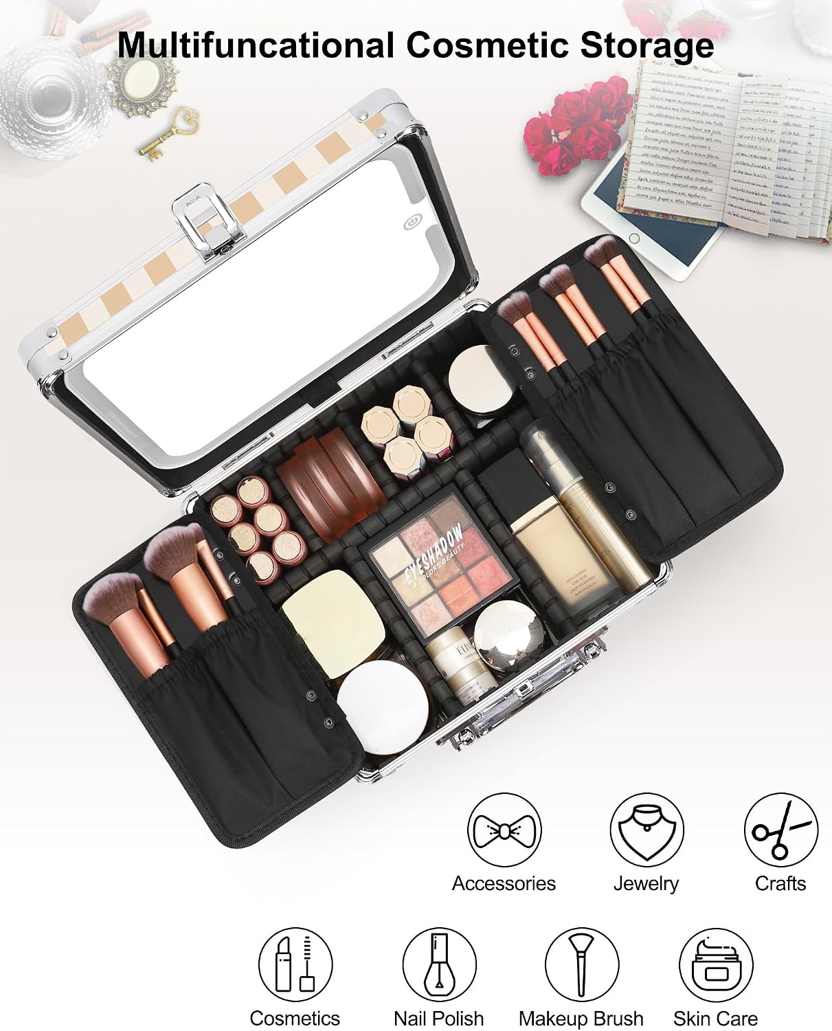 image:imageRelavel Makeup Bag with LED Mirror Makeup Box Travel Train Case with Rechargeable Lighted Mirror amp Adjustable Dividers Cosmetic Brush Organizer Storage for Makeup Artists Gifts for Women and GirlsPlaid