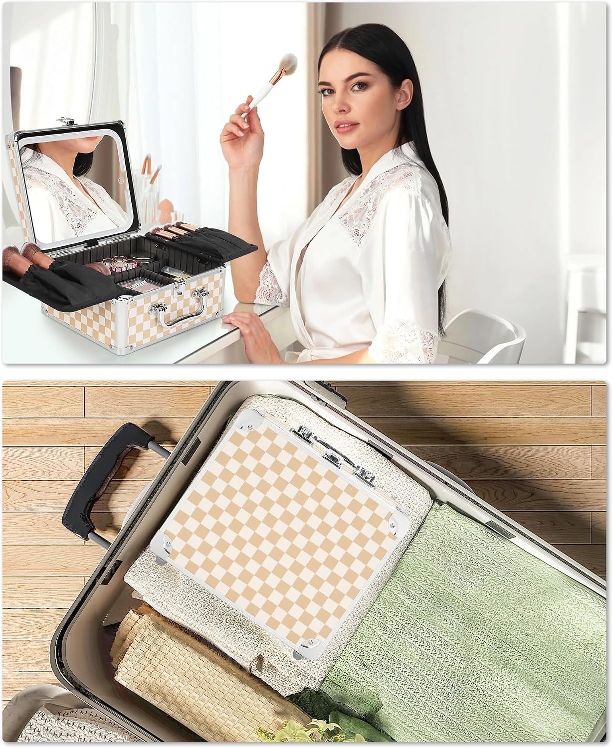 image:imageRelavel Makeup Bag with LED Mirror Makeup Box Travel Train Case with Rechargeable Lighted Mirror amp Adjustable Dividers Cosmetic Brush Organizer Storage for Makeup Artists Gifts for Women and GirlsPlaid