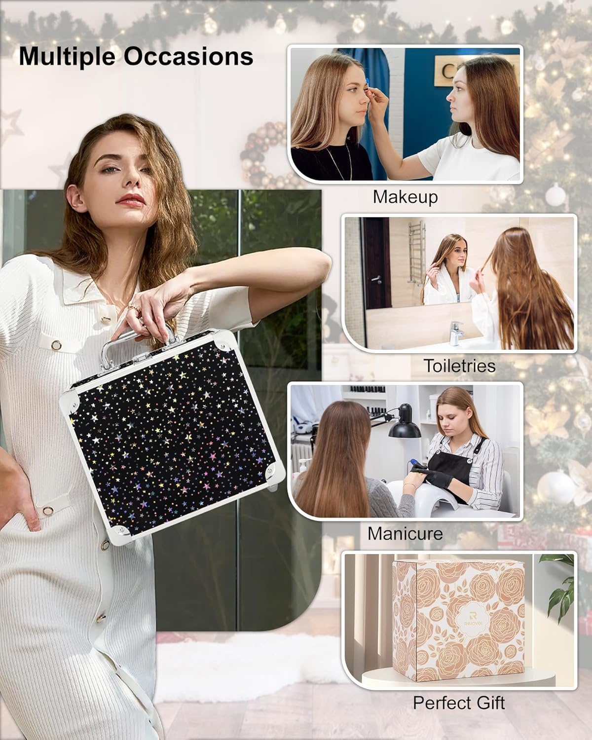 image:imageRelavel Makeup Bag with LED Mirror Makeup Box Travel Train Case with Rechargeable Lighted Mirror amp Adjustable Dividers Cosmetic Brush Organizer Storage for Makeup Artists Gifts for Women and GirlsBlack Star