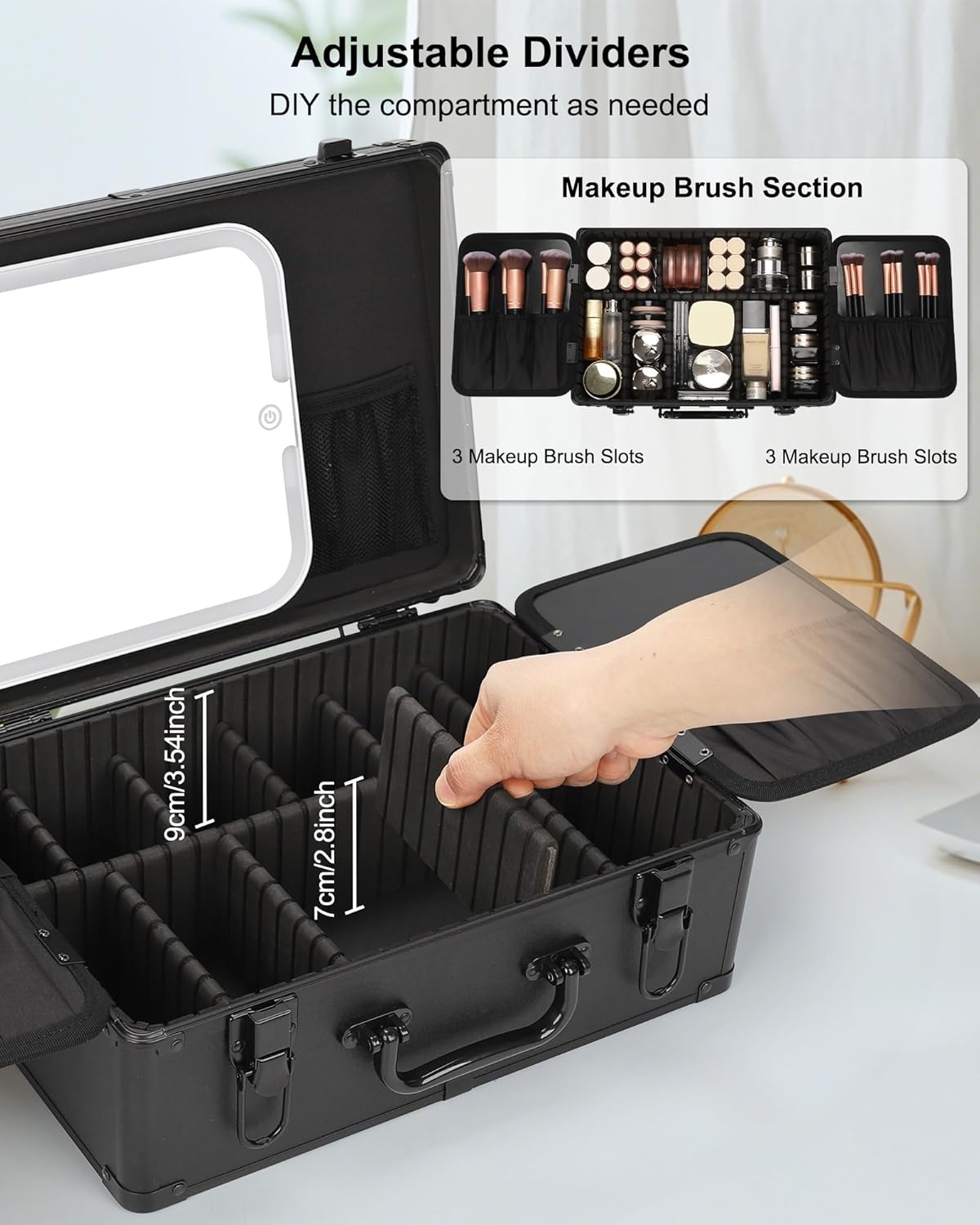 image:imageRelavel Makeup Bag with LED Mirror Makeup Box Travel Train Case with Rechargeable Lighted Mirror amp Adjustable Dividers Cosmetic Brush Organizer Storage for Makeup Artists Gifts for Women and GirlsBlack