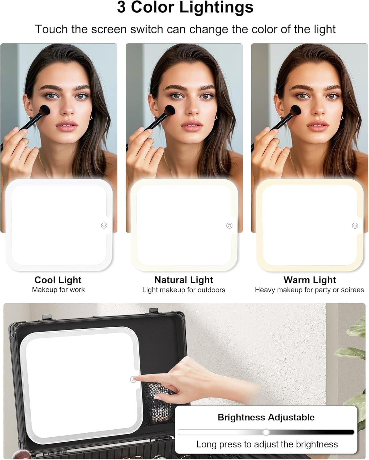 image:imageRelavel Makeup Bag with LED Mirror Makeup Box Travel Train Case with Rechargeable Lighted Mirror amp Adjustable Dividers Cosmetic Brush Organizer Storage for Makeup Artists Gifts for Women and GirlsBlack