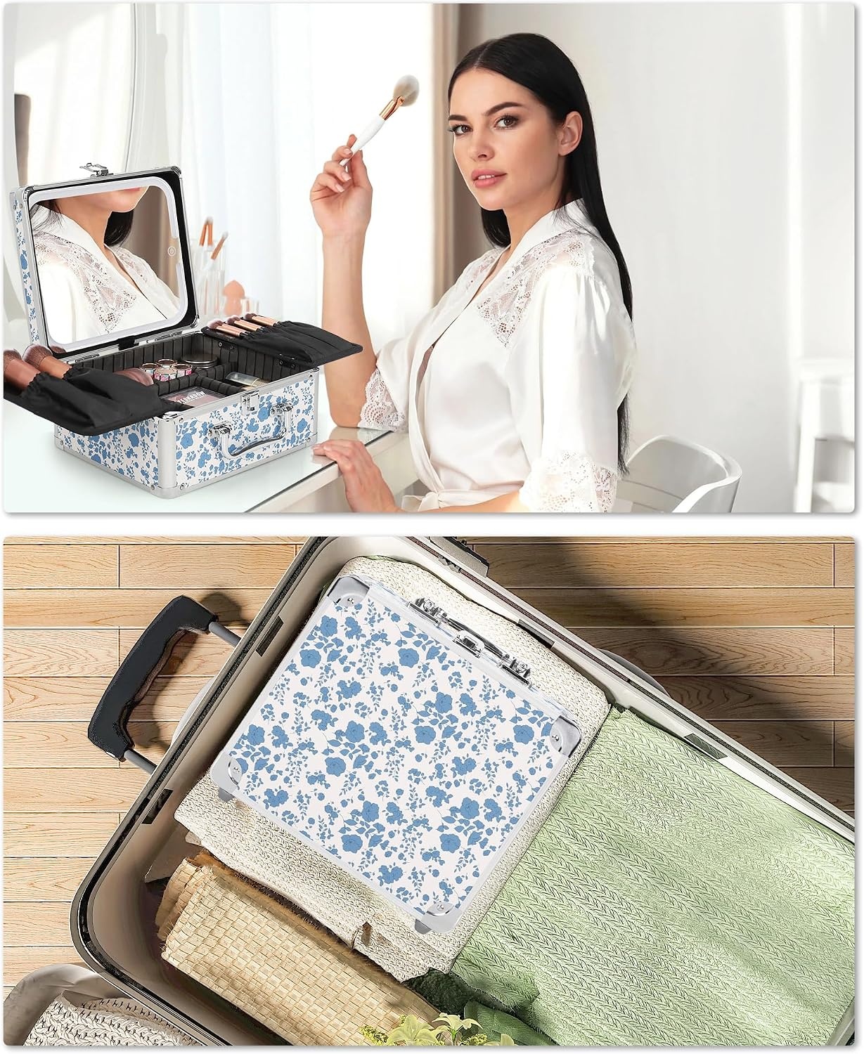 image:imageRelavel Makeup Bag with LED Mirror Makeup Box Travel Train Case with Rechargeable Lighted Mirror amp Adjustable Dividers Cosmetic Brush Organizer Storage for Makeup Artists Gifts for Women and GirlsFloral Print
