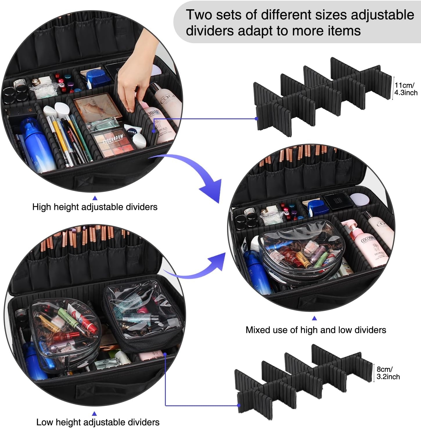 image:imageRelavel Makeup Case Large Makeup Bag Professional Train Case 165 inches Travel Cosmetic Organizer Brush Holder Waterproof Makeup Artist Storage Box 3 Layer Large Capacity with Adjustable Strappro black