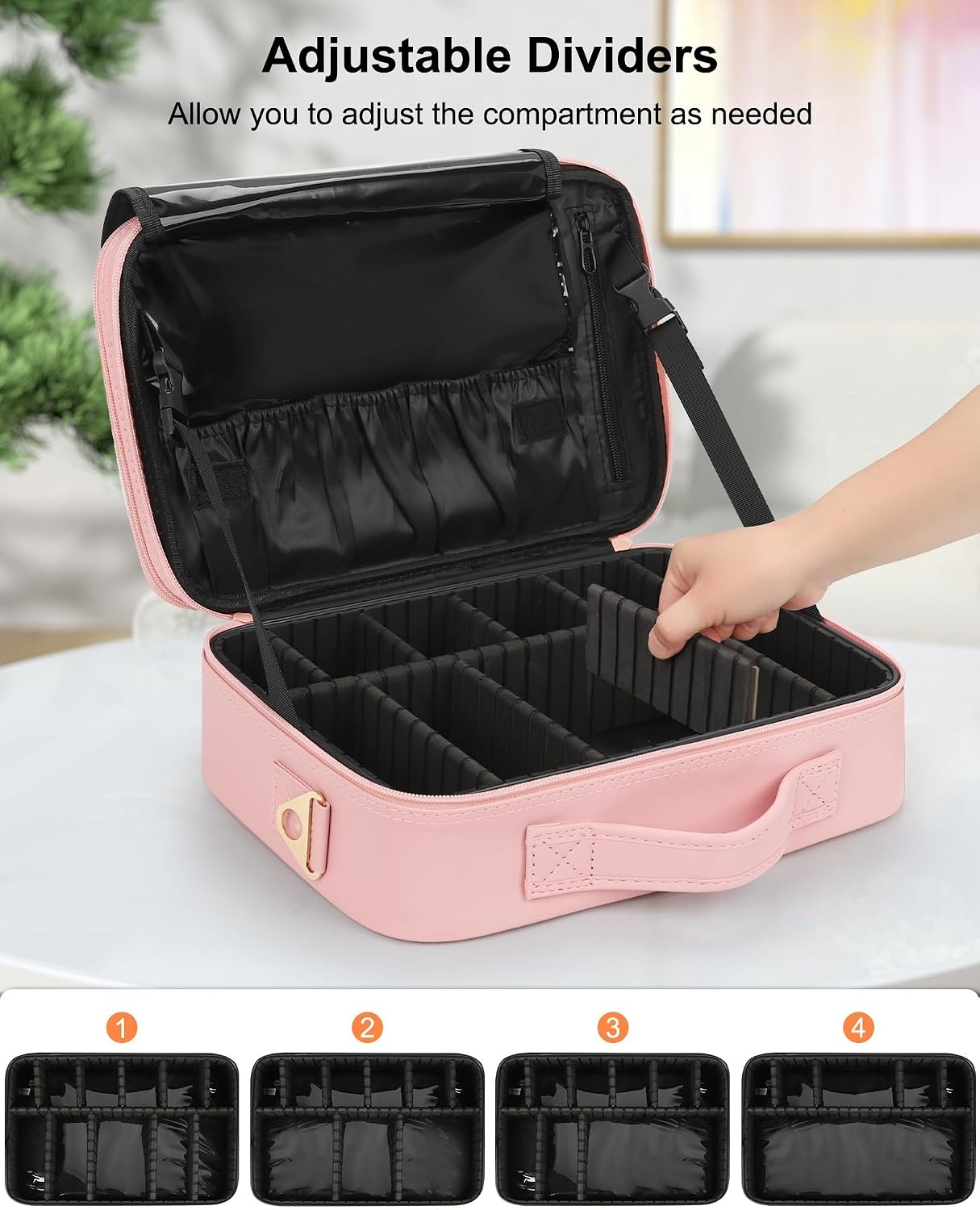 image:imageRelavel Makeup Case Large Makeup Bag Professional Train Case 165 inches Travel Cosmetic Organizer Brush Holder Waterproof Makeup Artist Storage Box 3 Layer Large Capacity with Adjustable Strapm pink