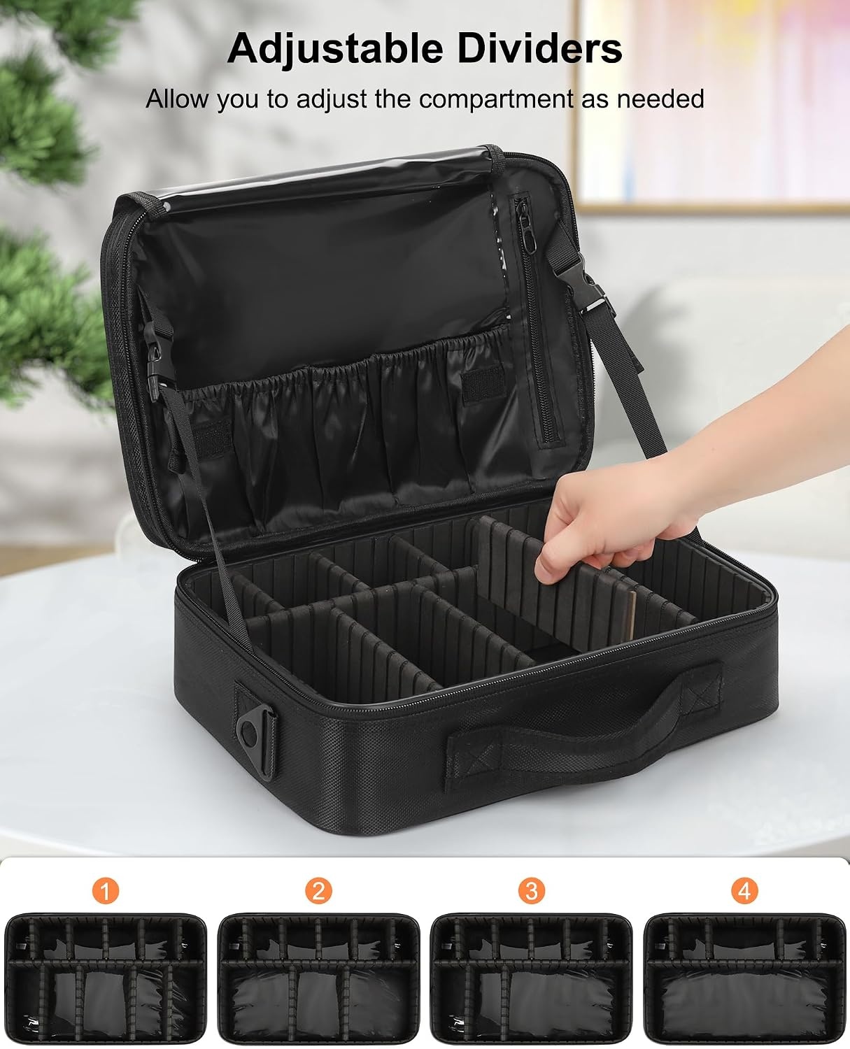 image:imageRelavel Makeup Case Large Makeup Bag Professional Train Case 165 inches Travel Cosmetic Organizer Brush Holder Waterproof Makeup Artist Storage Box 3 Layer Large Capacity with Adjustable Strapm Black