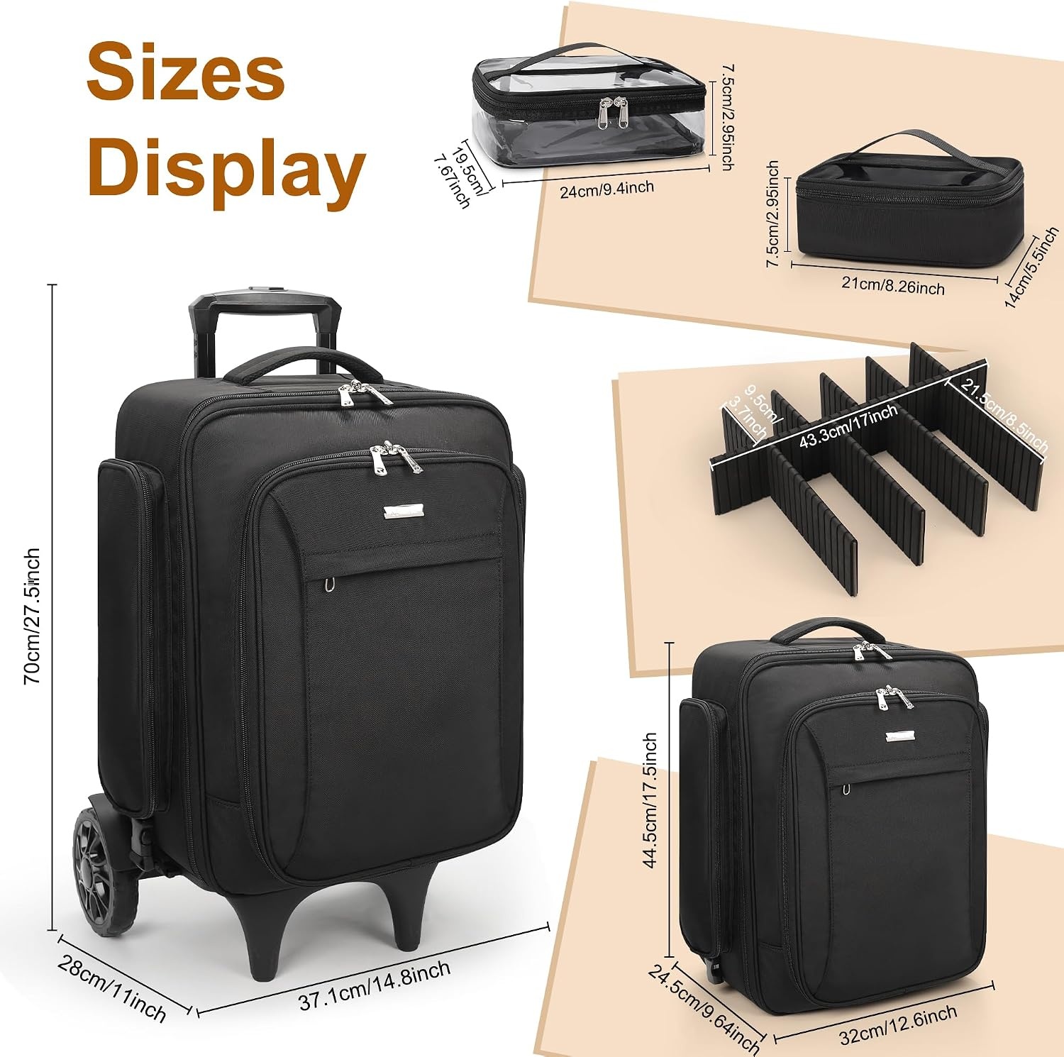 image:imageRelavel Rolling Makeup Case with 4 Small Makeup Bags Large Make Up Travel Organizer with 2 big Wheels Professional Lockable Makeup Artist Backpack with Adjustable Dividers for Daily Use Black1Black4 clear bag 6th Gen