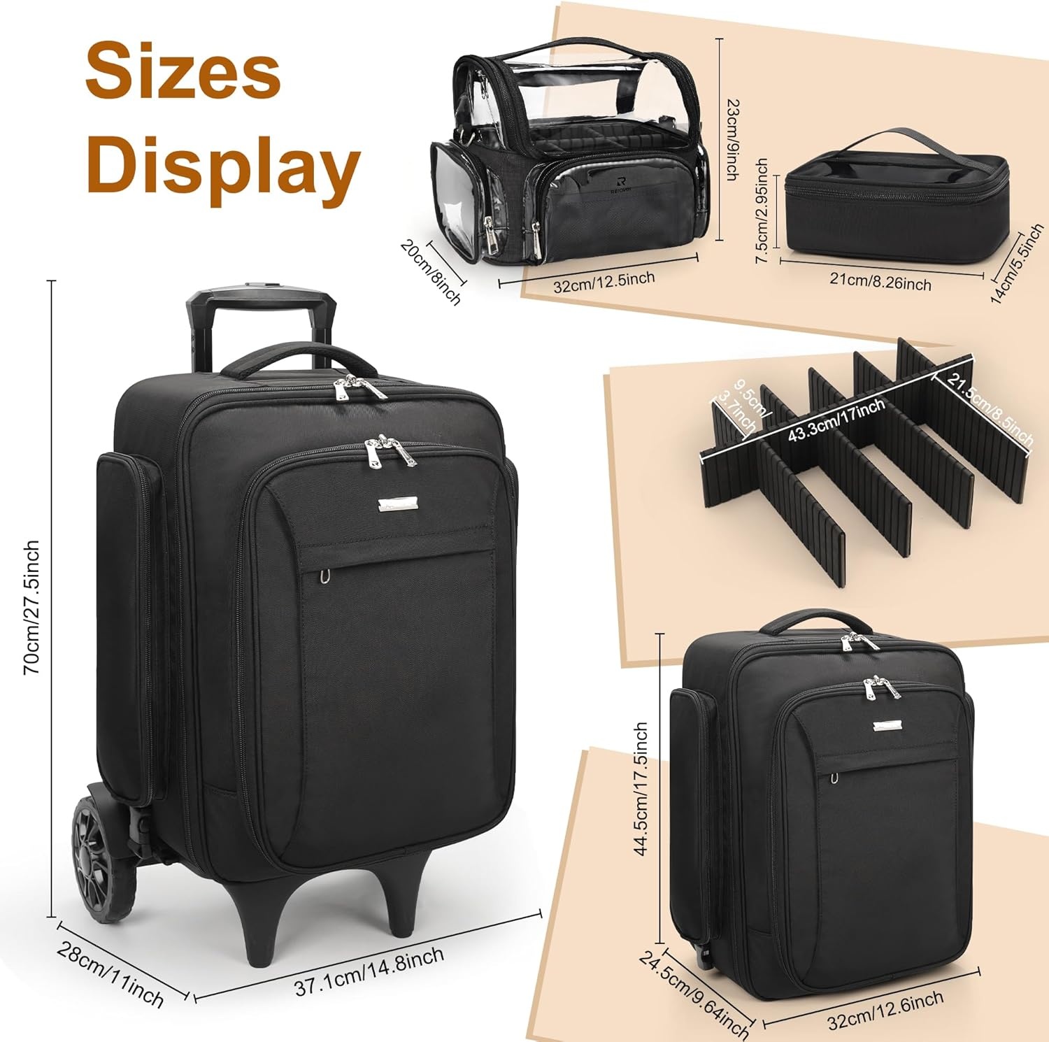 image:imageRelavel Rolling Makeup Case with 4 Small Makeup Bags Large Make Up Travel Organizer with 2 big Wheels Professional Lockable Makeup Artist Backpack with Adjustable Dividers for Daily Use Black1BlackBrush Case6th Gen