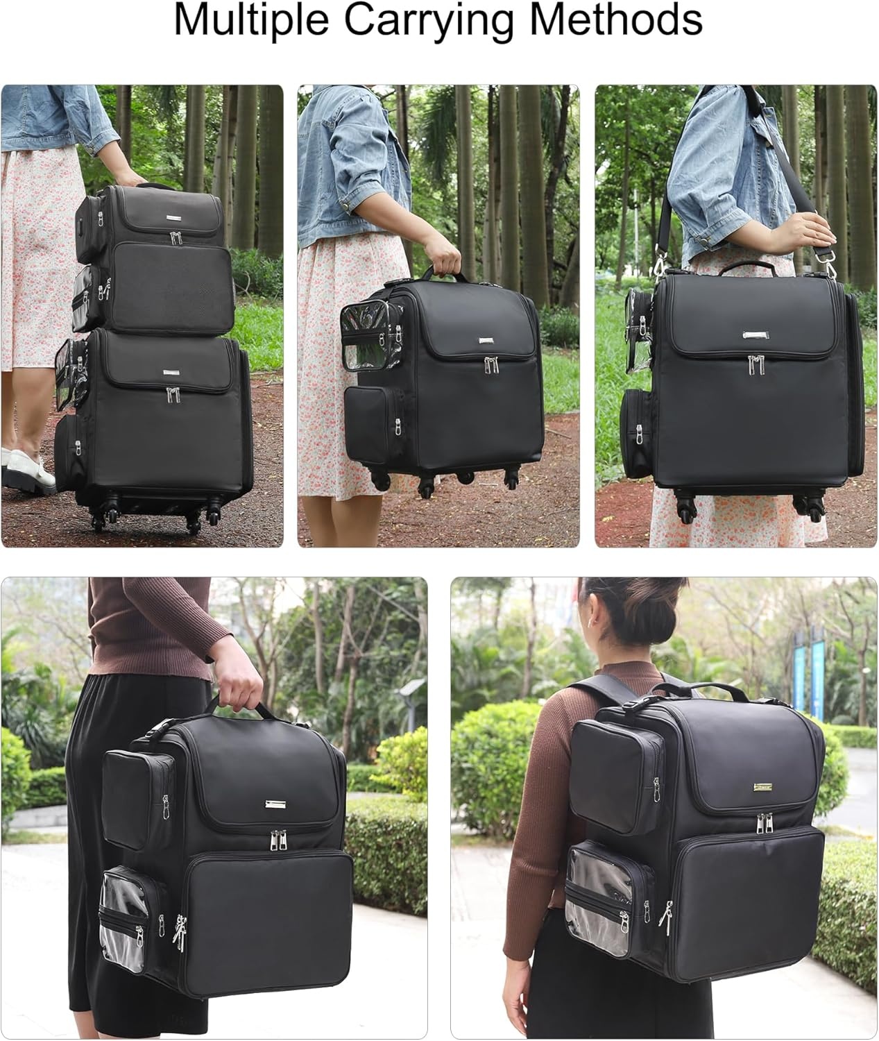 image:imageRelavel Rolling Makeup Train Case Hairstylist Traveling Bag with 4 Wheels Heat Insulation Full Layer Adjustable Dividers Hair Tools and Cosmetics Storage Organizer Trolley Suitcase Makeup CartBlackhair stylist backpack