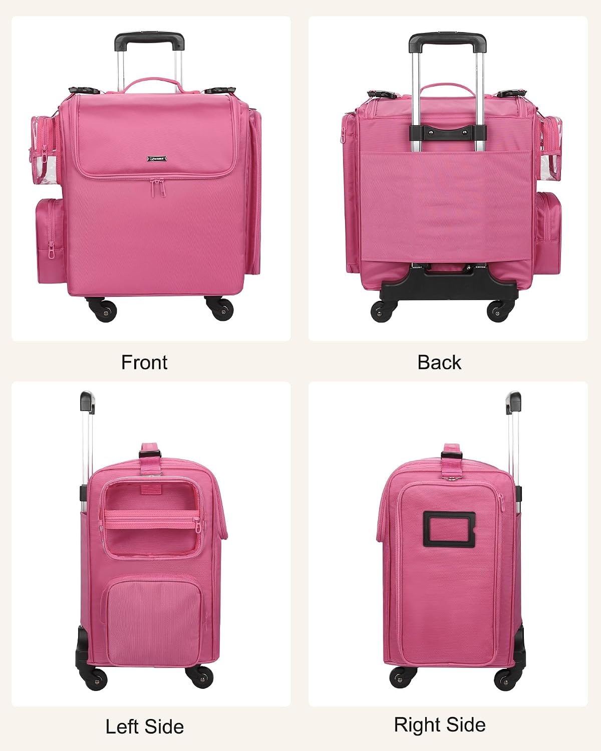 image:imageRelavel Rolling Makeup Train Case Hairstylist Traveling Bag with 4 Wheels Heat Insulation Full Layer Adjustable Dividers Hair Tools and Cosmetics Storage Organizer Trolley Suitcase Makeup CartRose Pink
