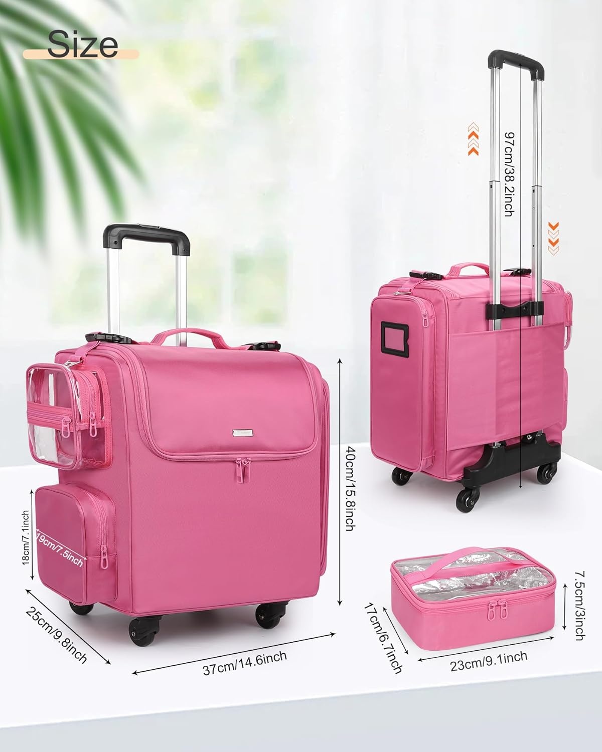 image:imageRelavel Rolling Makeup Train Case Hairstylist Traveling Bag with 4 Wheels Heat Insulation Full Layer Adjustable Dividers Hair Tools and Cosmetics Storage Organizer Trolley Suitcase Makeup CartRose Pink