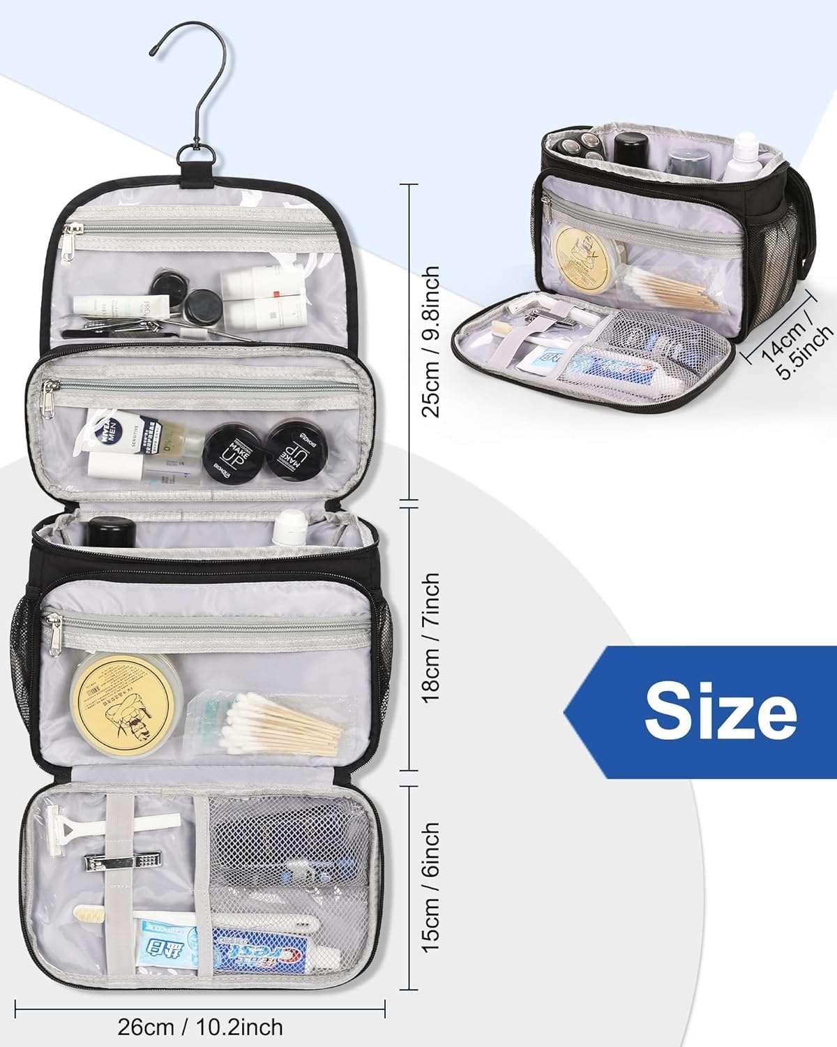 image:imageRelavel Toiletry Bag for Men Hanging Toiletries Bag for Women Water Resistant Dopp Kit Shaving Bag Travel Essentials Large Capacity Organizer Case for Toiletries Accessories Black