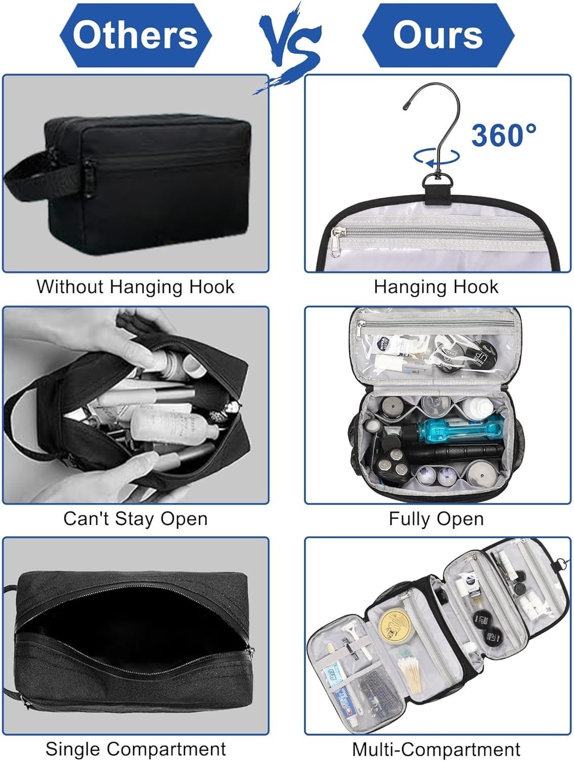 image:imageRelavel Toiletry Bag for Men Hanging Toiletries Bag for Women Water Resistant Dopp Kit Shaving Bag Travel Essentials Large Capacity Organizer Case for Toiletries Accessories Black