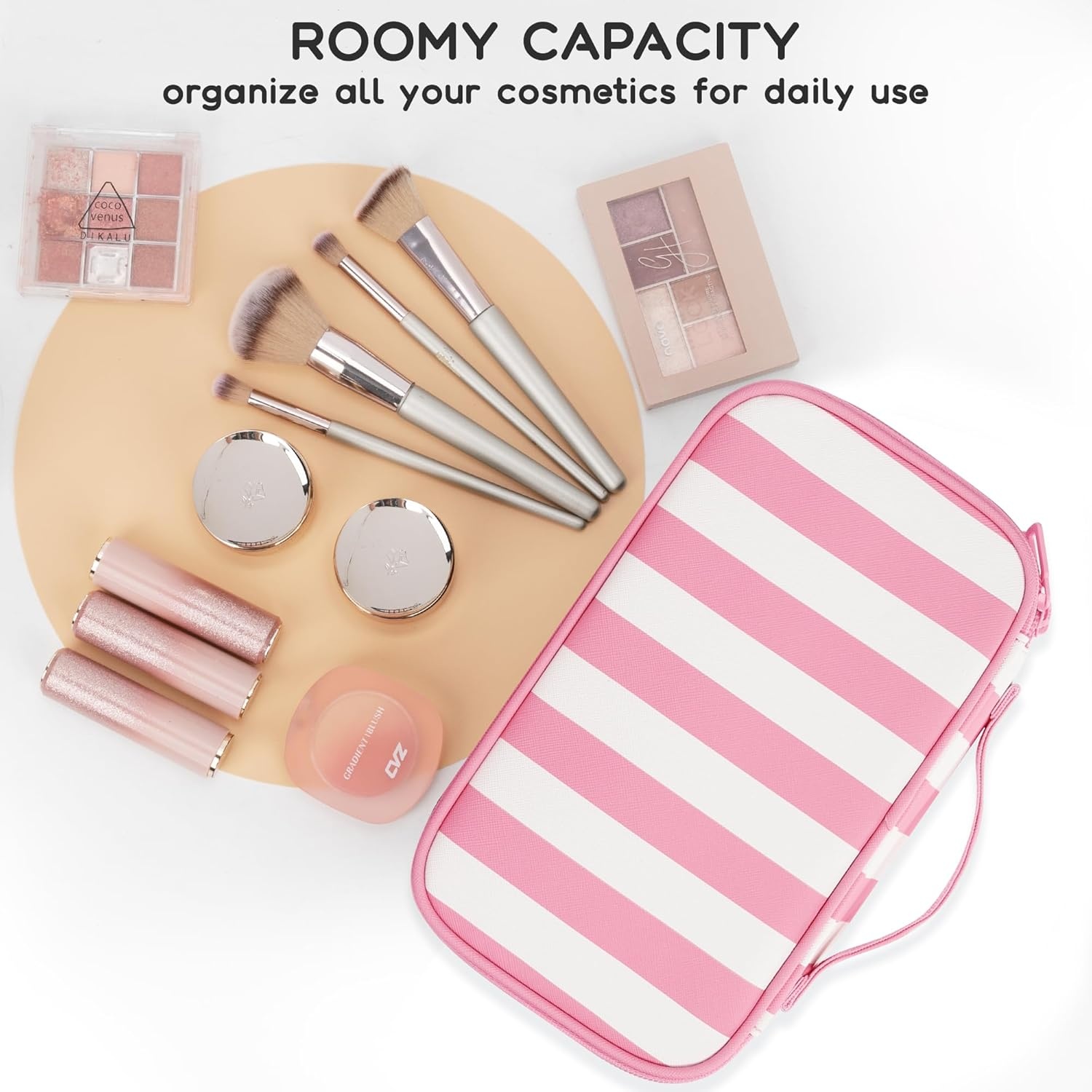 image:imageRelavel Travel Makeup Bag Large Floral Cosmetic Bag with Makeup Brush Compartment Portable Makeup Pouch for Women Double Layer Makeup Organizer Bag Cute Toiletry Bag01BWide Strip