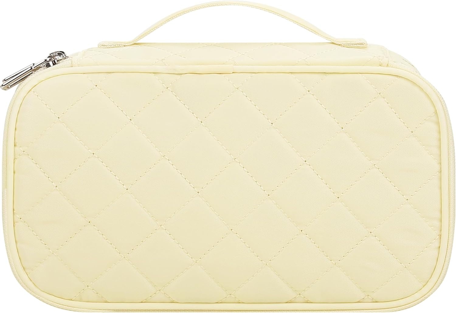 image:imageRelavel Travel Makeup Bag Large Floral Cosmetic Bag with Makeup Brush Compartment Portable Makeup Pouch for Women Double Layer Makeup Organizer Bag Cute Toiletry Bag02White