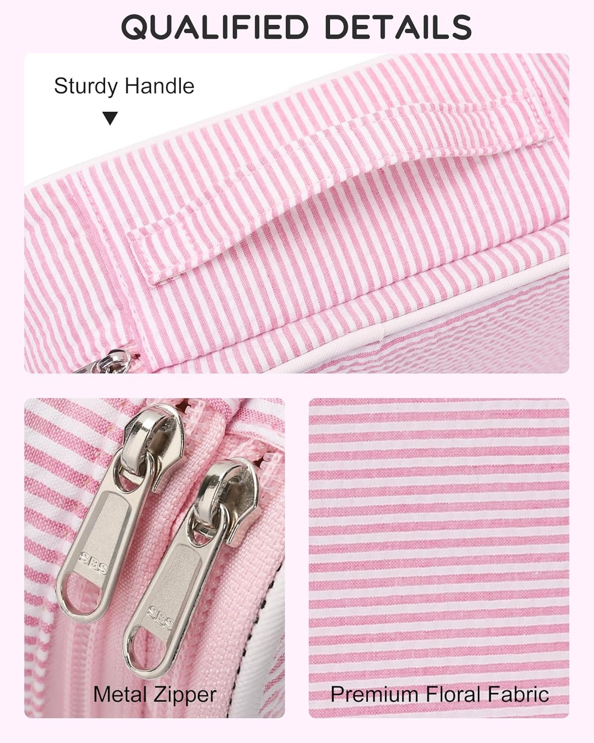 image:imageRelavel Travel Makeup Bag Large Floral Cosmetic Bag with Makeup Brush Compartment Portable Makeup Pouch for Women Double Layer Makeup Organizer Bag Cute Toiletry Bag01Pink Strip
