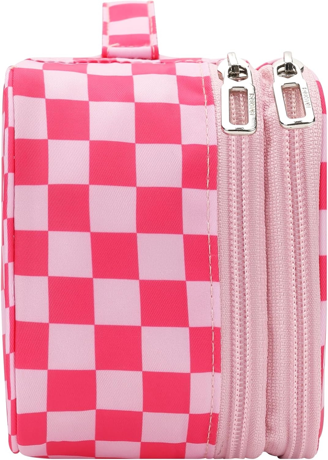 image:imageRelavel Travel Makeup Bag Large Floral Cosmetic Bag with Makeup Brush Compartment Portable Makeup Pouch for Women Double Layer Makeup Organizer Bag Cute Toiletry Bag01AHot Pink CheckBoard
