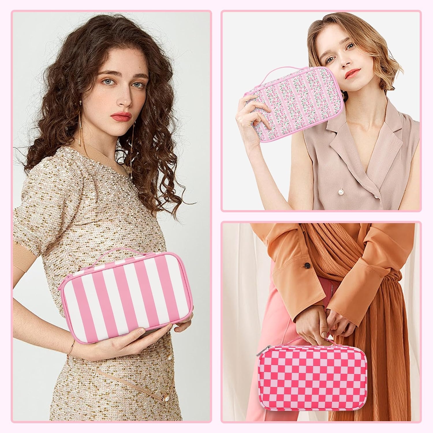 image:imageRelavel Travel Makeup Bag Large Floral Cosmetic Bag with Makeup Brush Compartment Portable Makeup Pouch for Women Double Layer Makeup Organizer Bag Cute Toiletry Bag01BWide Strip