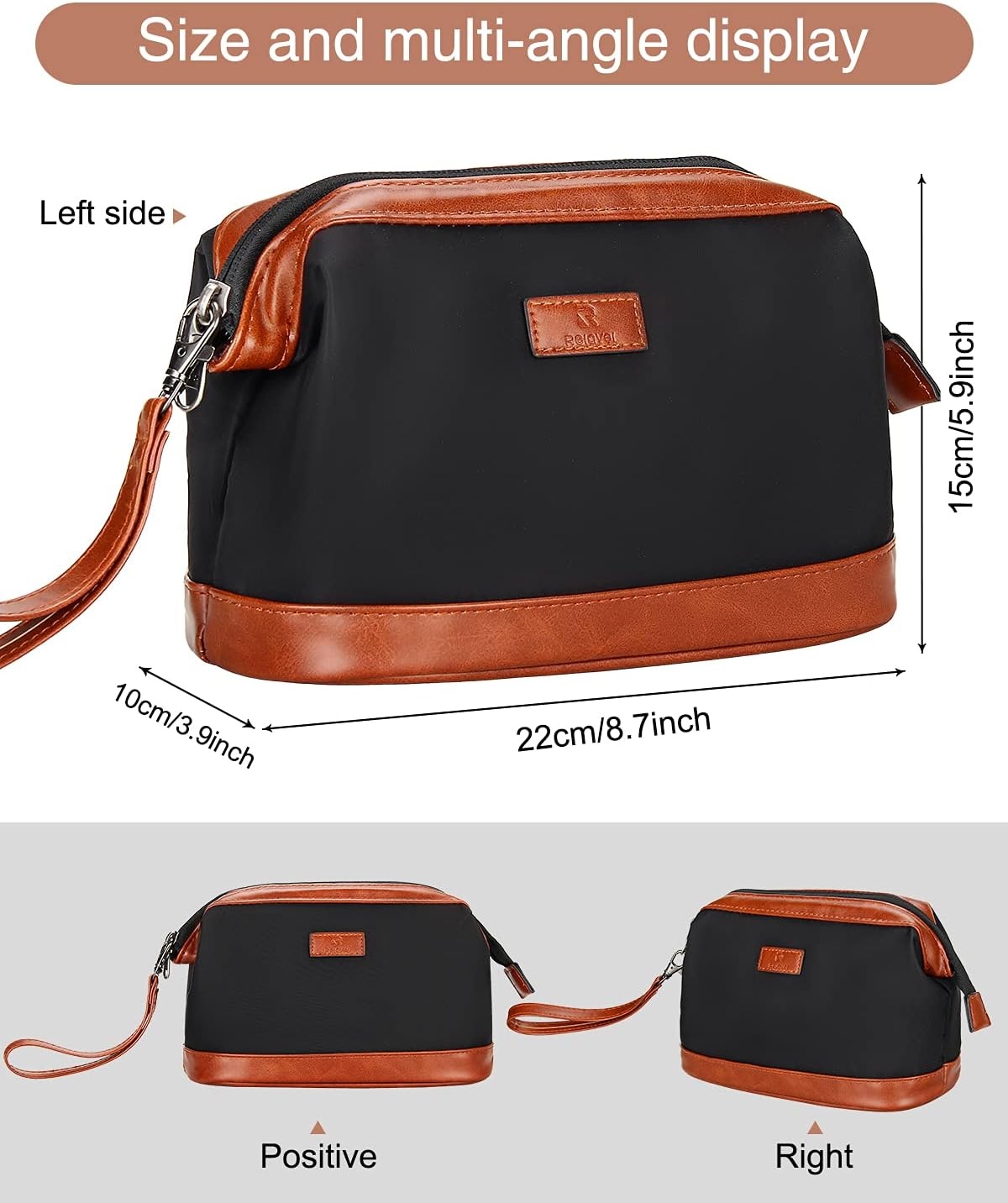 image:imageRelavel Travel Makeup Bag Large Floral Cosmetic Bag with Makeup Brush Compartment Portable Makeup Pouch for Women Double Layer Makeup Organizer Bag Cute Toiletry Bag03Brown Black