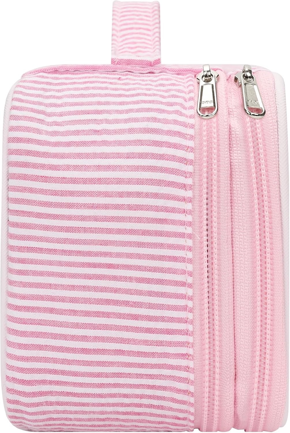 image:imageRelavel Travel Makeup Bag Large Floral Cosmetic Bag with Makeup Brush Compartment Portable Makeup Pouch for Women Double Layer Makeup Organizer Bag Cute Toiletry Bag01Pink Strip
