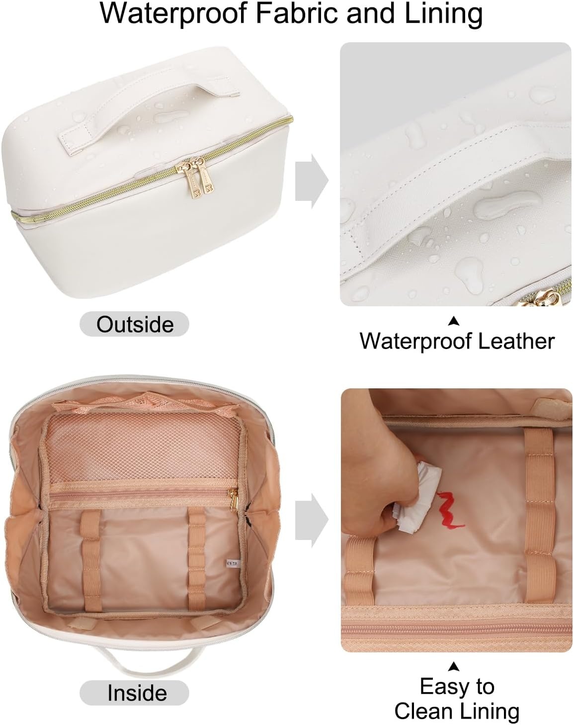 image:imageRelavel Travel Makeup Bag Large Floral Cosmetic Bag with Makeup Brush Compartment Portable Makeup Pouch for Women Double Layer Makeup Organizer Bag Cute Toiletry Bag02White