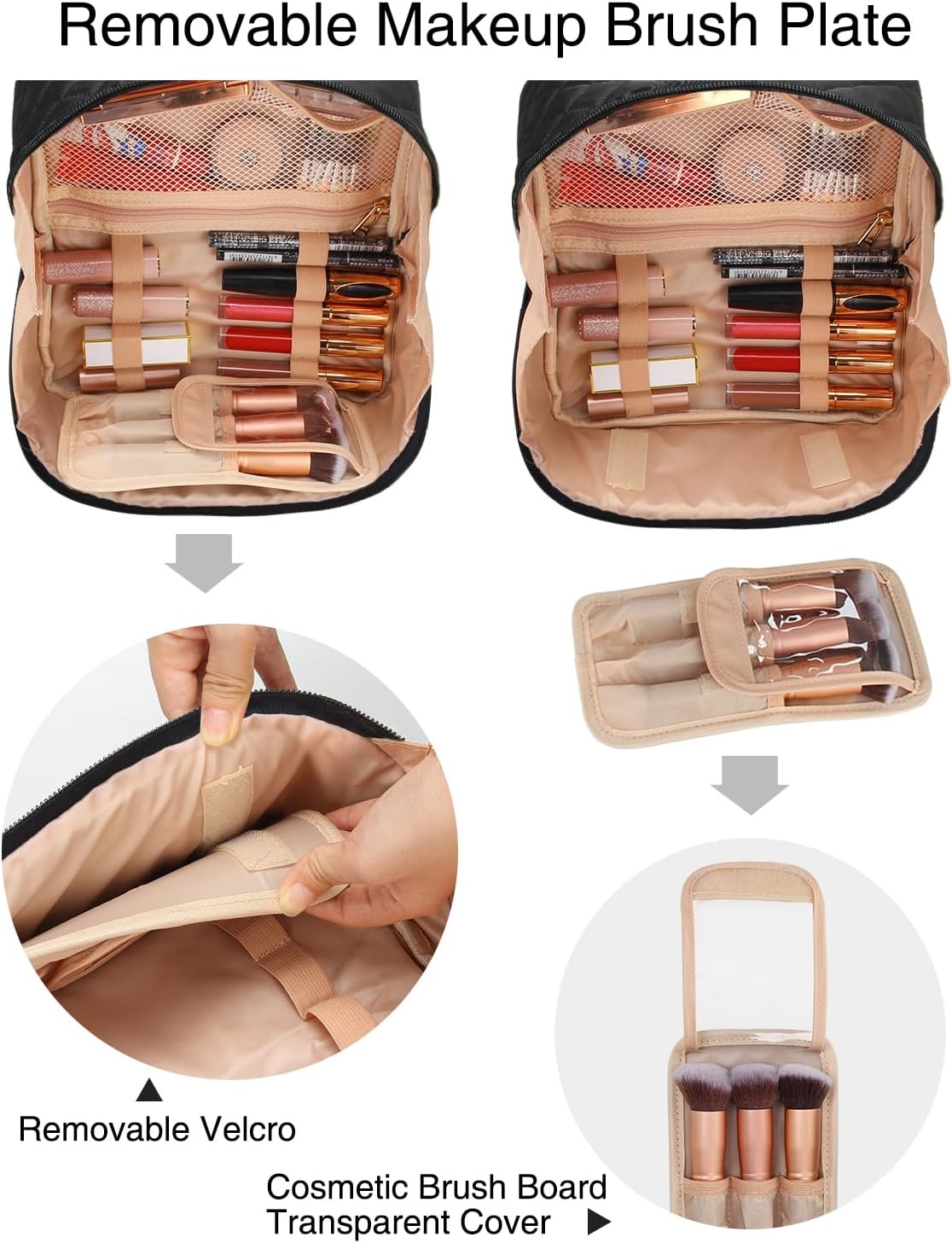 image:imageRelavel Travel Makeup Bag Large Floral Cosmetic Bag with Makeup Brush Compartment Portable Makeup Pouch for Women Double Layer Makeup Organizer Bag Cute Toiletry Bag01Black