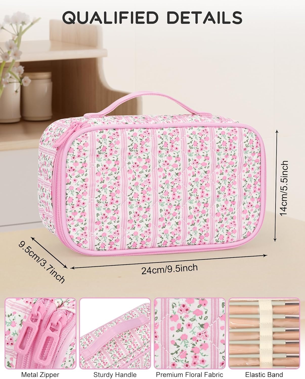 image:imageRelavel Travel Makeup Bag Large Floral Cosmetic Bag with Makeup Brush Compartment Portable Makeup Pouch for Women Double Layer Makeup Organizer Bag Cute Toiletry Bag01CFloral Pink
