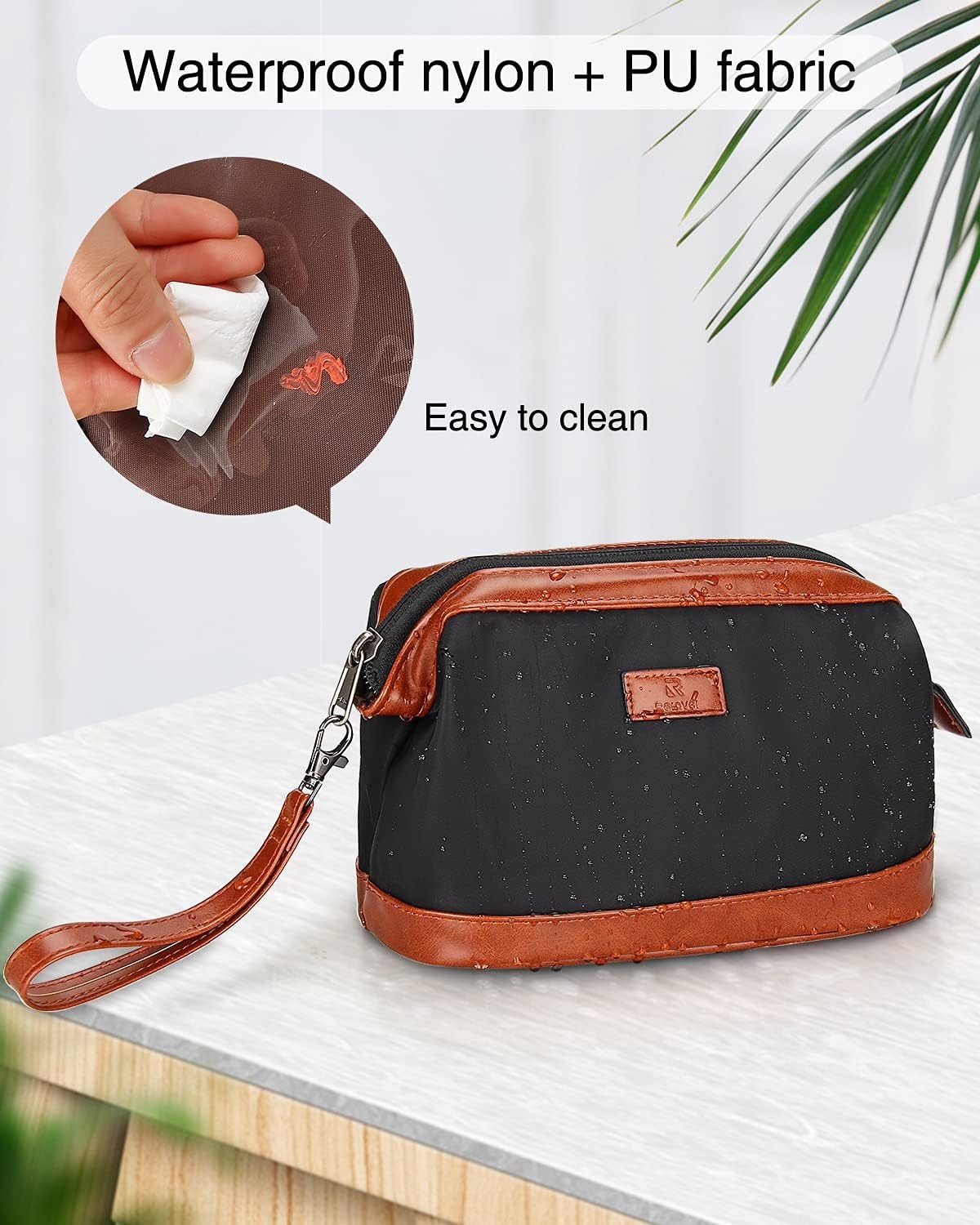 image:imageRelavel Travel Makeup Bag Large Floral Cosmetic Bag with Makeup Brush Compartment Portable Makeup Pouch for Women Double Layer Makeup Organizer Bag Cute Toiletry Bag03Brown Black