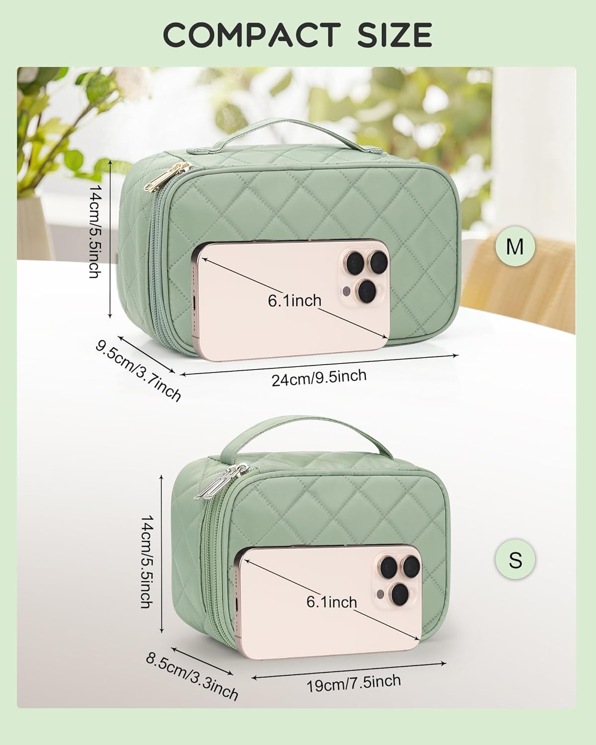 image:imageRelavel Travel Makeup Bag Large Floral Cosmetic Bag with Makeup Brush Compartment Portable Makeup Pouch for Women Double Layer Makeup Organizer Bag Cute Toiletry Bag01Green