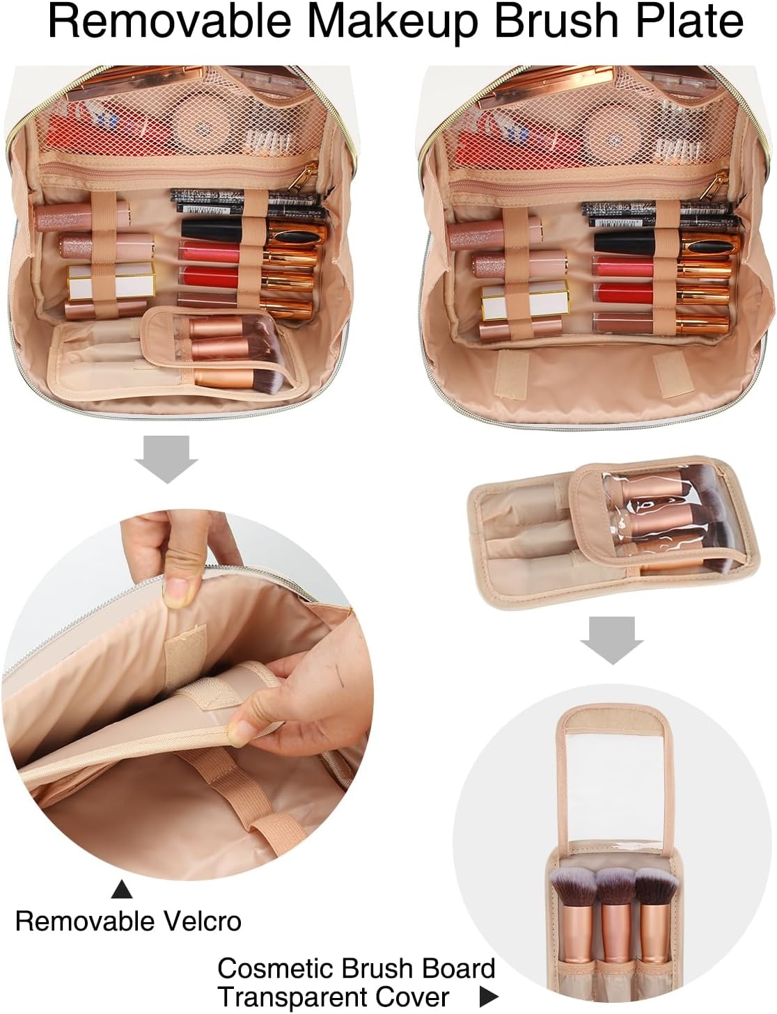 image:imageRelavel Travel Makeup Bag Large Floral Cosmetic Bag with Makeup Brush Compartment Portable Makeup Pouch for Women Double Layer Makeup Organizer Bag Cute Toiletry Bag02White