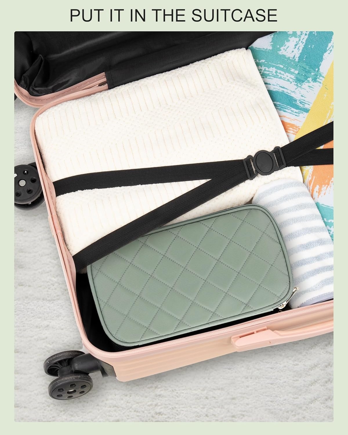 image:imageRelavel Travel Makeup Bag Large Floral Cosmetic Bag with Makeup Brush Compartment Portable Makeup Pouch for Women Double Layer Makeup Organizer Bag Cute Toiletry Bag01AGreen