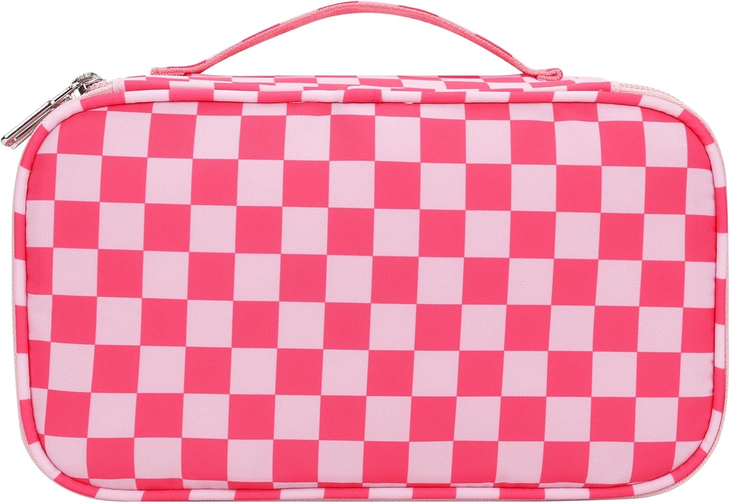 image:imageRelavel Travel Makeup Bag Large Floral Cosmetic Bag with Makeup Brush Compartment Portable Makeup Pouch for Women Double Layer Makeup Organizer Bag Cute Toiletry Bag01AHot Pink CheckBoard