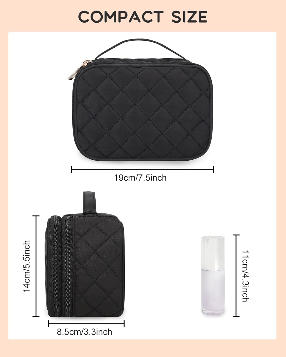 image:imageRelavel Travel Makeup Bag Large Floral Cosmetic Bag with Makeup Brush Compartment Portable Makeup Pouch for Women Double Layer Makeup Organizer Bag Cute Toiletry Bag01Black