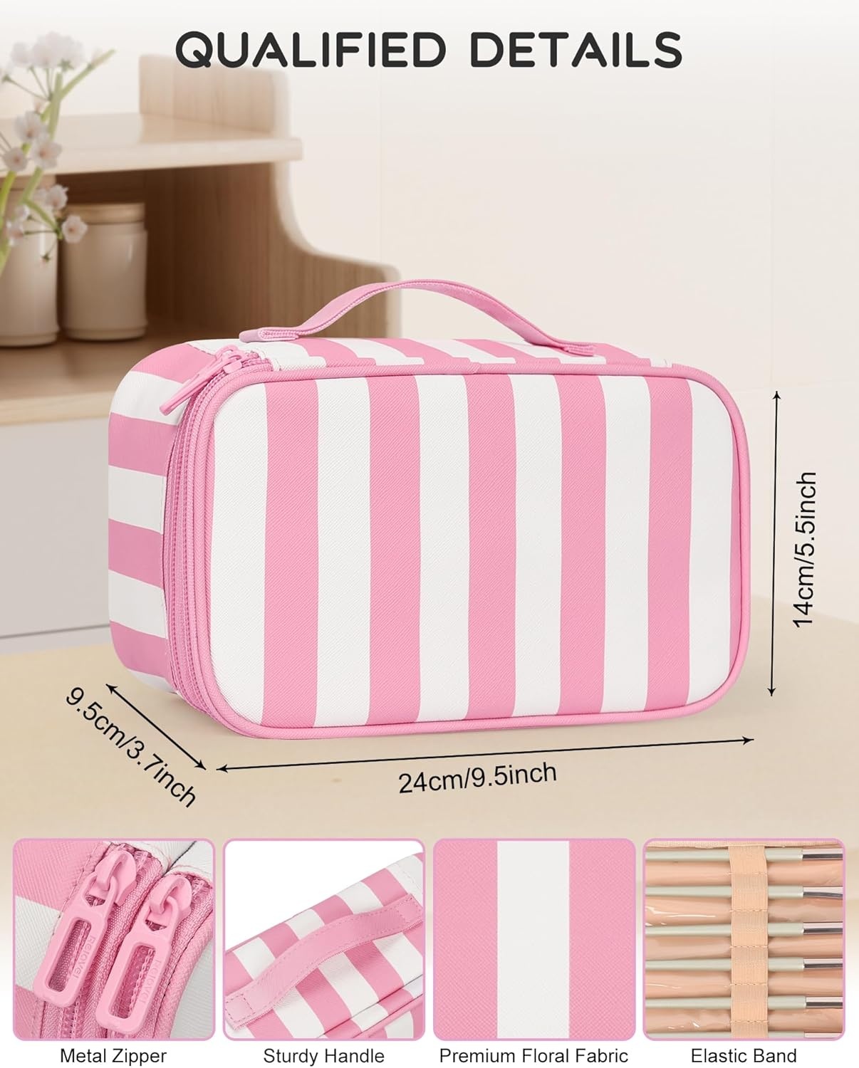 image:imageRelavel Travel Makeup Bag Large Floral Cosmetic Bag with Makeup Brush Compartment Portable Makeup Pouch for Women Double Layer Makeup Organizer Bag Cute Toiletry Bag01BWide Strip